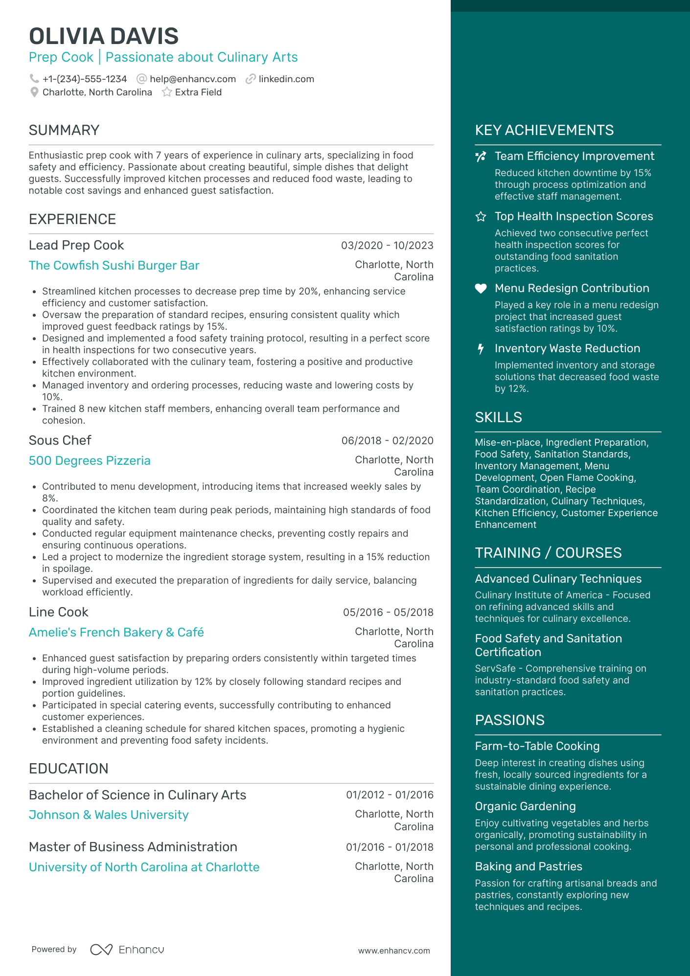 Entry Level Prep Cook Resume Example