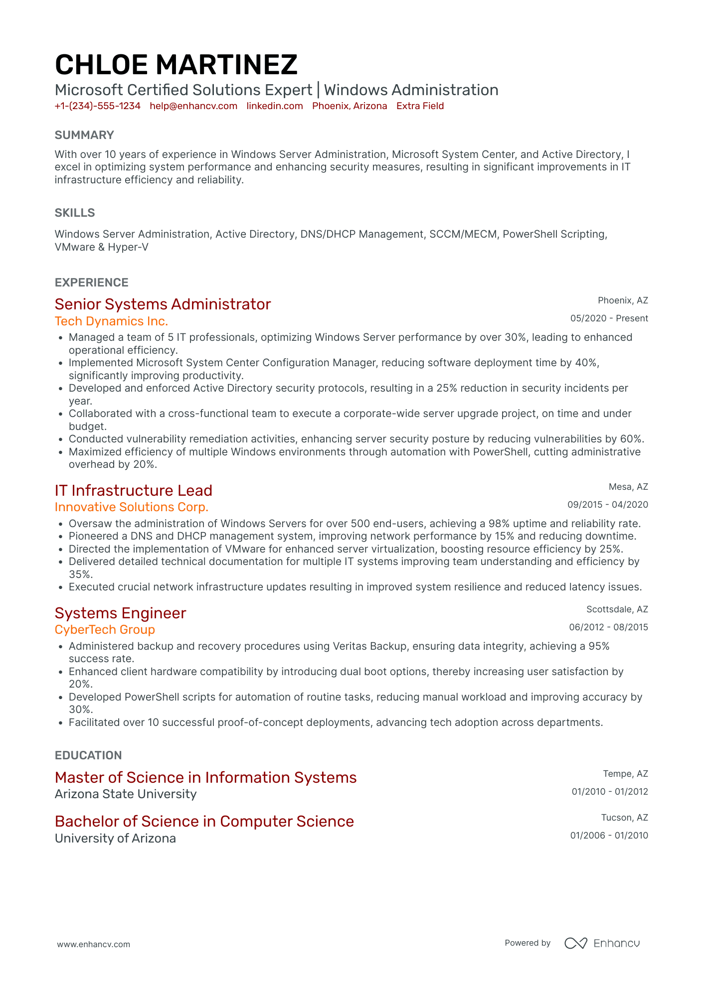 Microsoft Certified Solutions Expert Resume Example