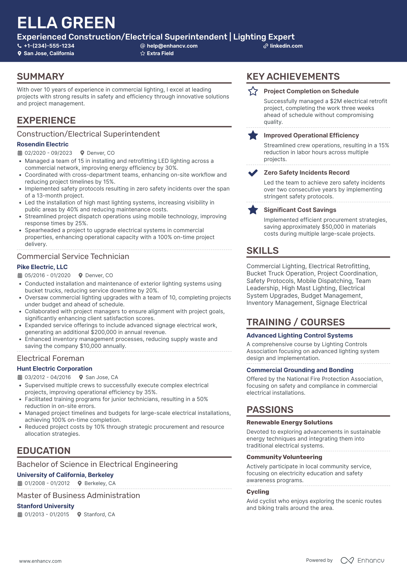 Electrical Construction Superintendent Resume Example