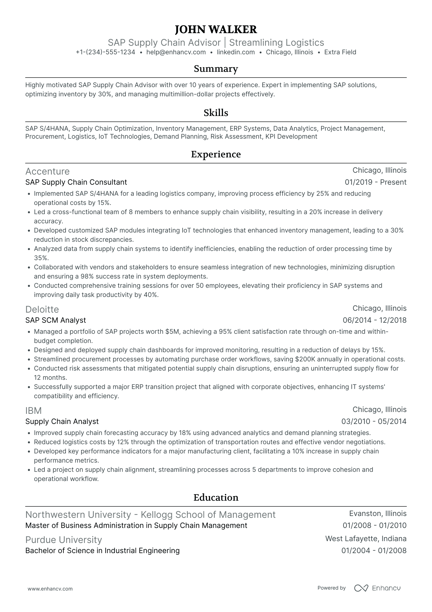 Accenture Supply Chain Consultant Resume Example