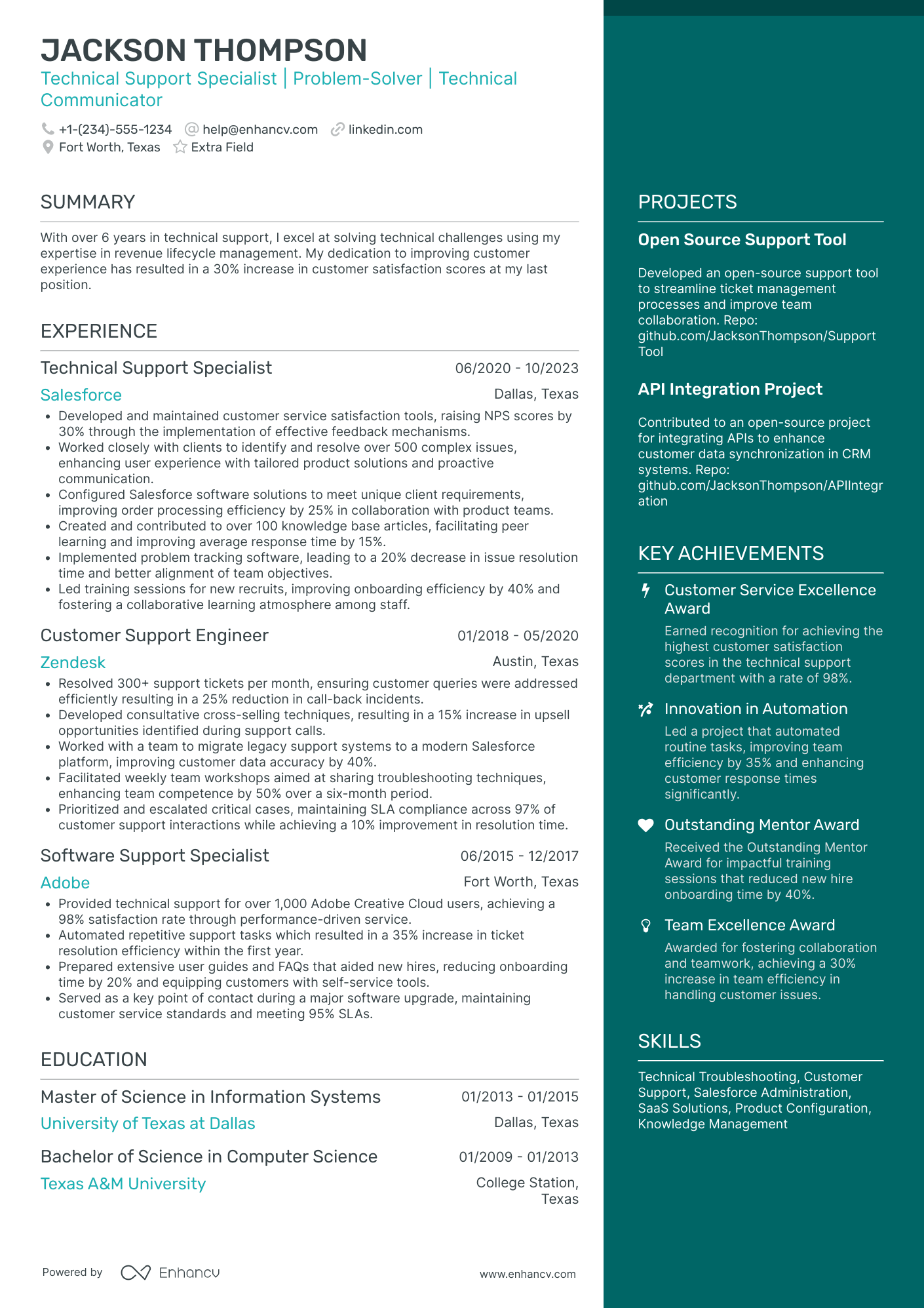 Salesforce Developer Specialist Resume Example