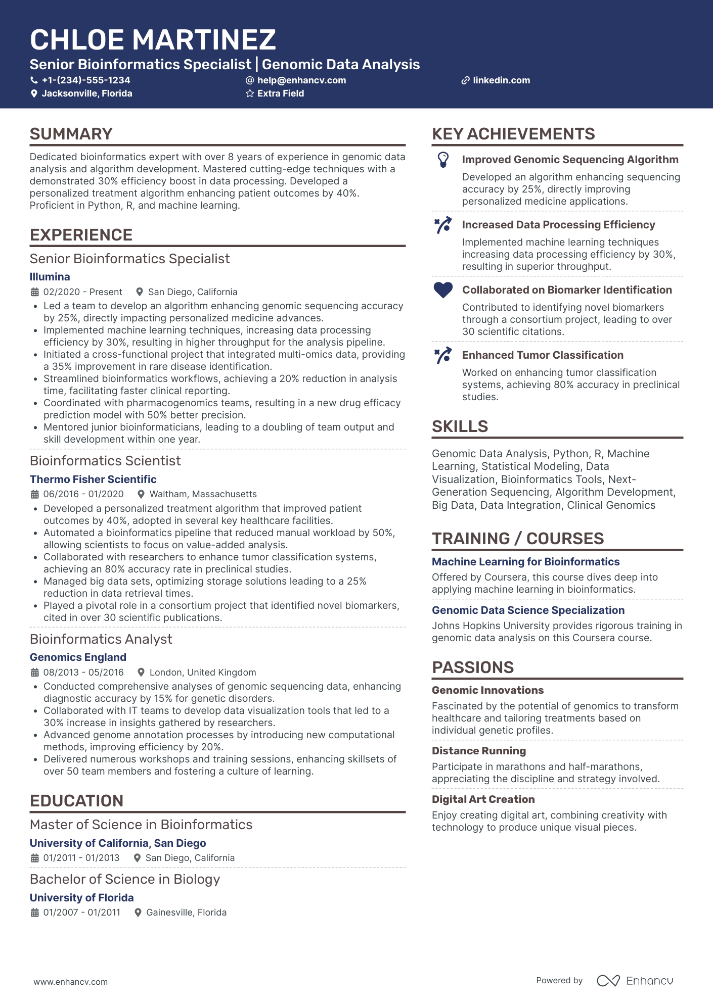 PhD Bioinformatics Resume Example