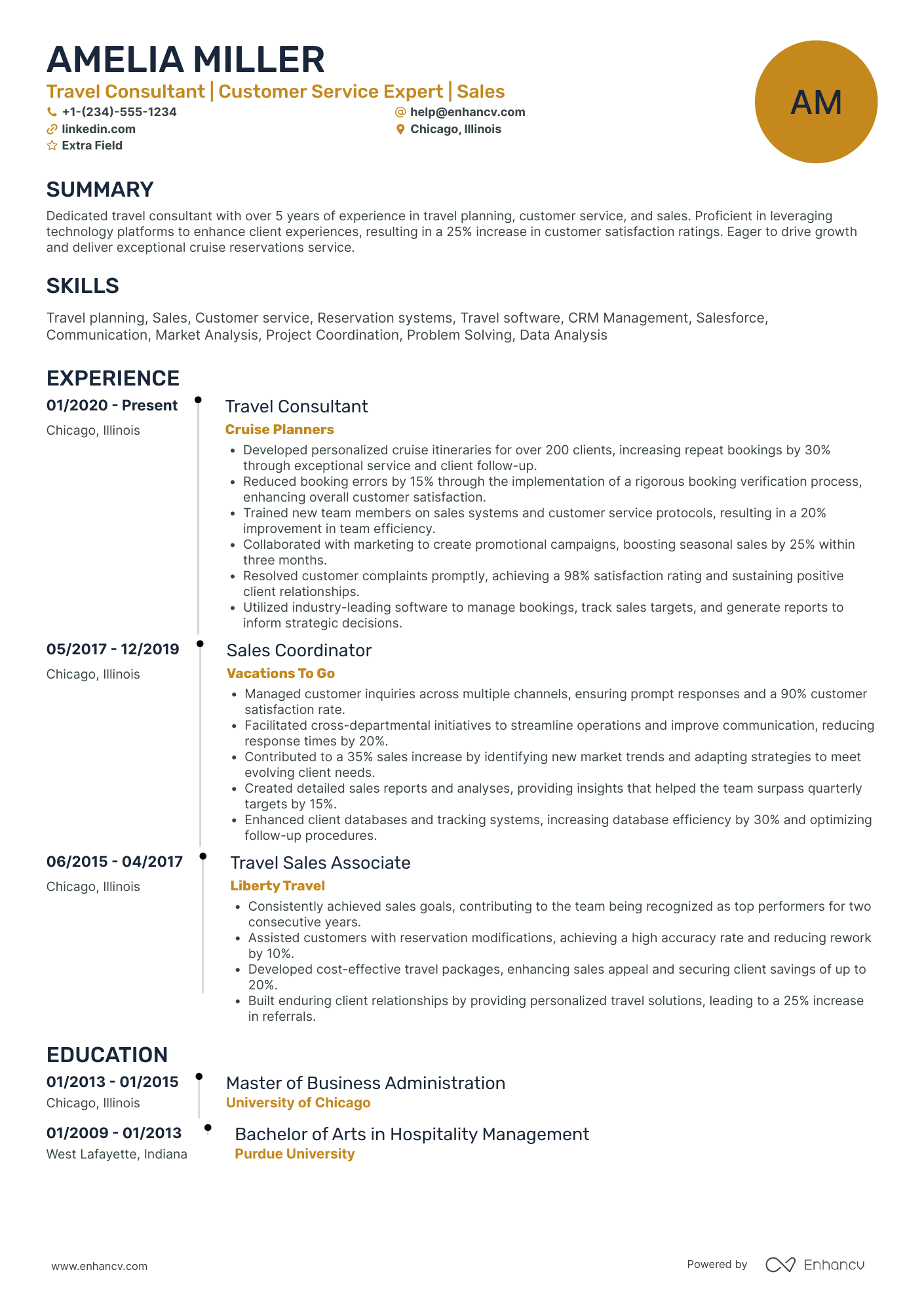 Freelance Travel Consultant Resume Example