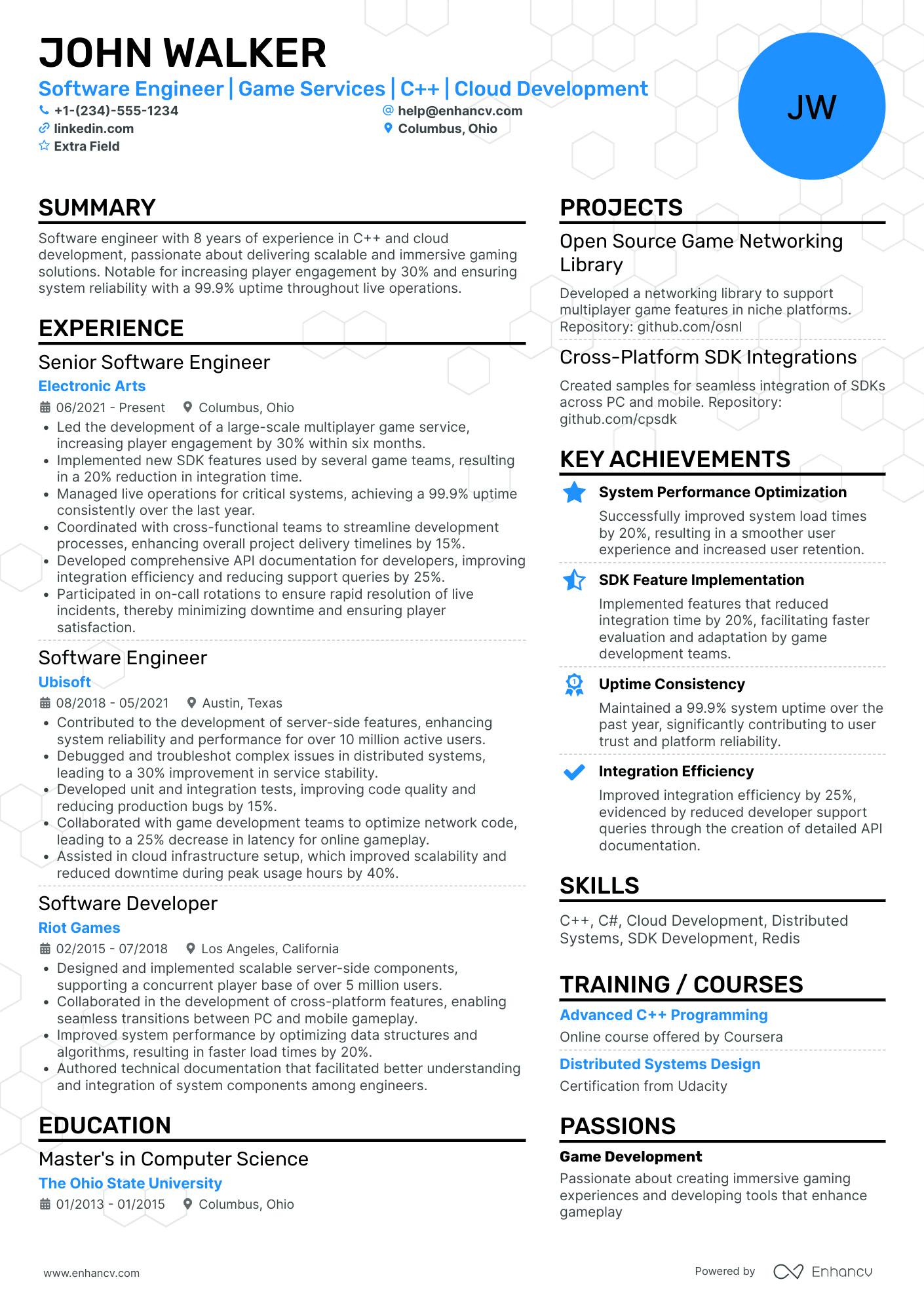 .Net Game Developer Resume Example