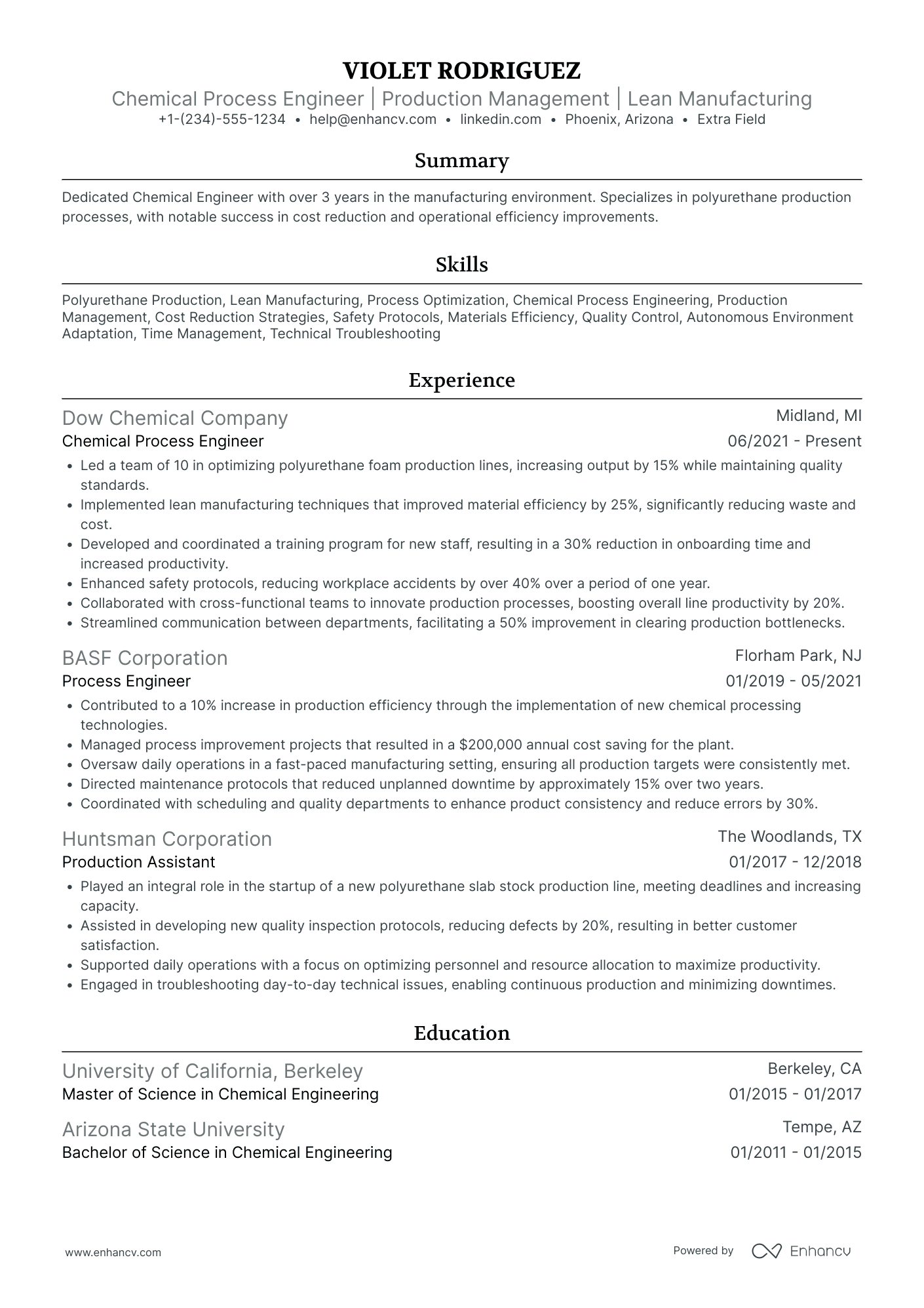 Chemical Process Engineer Resume Example