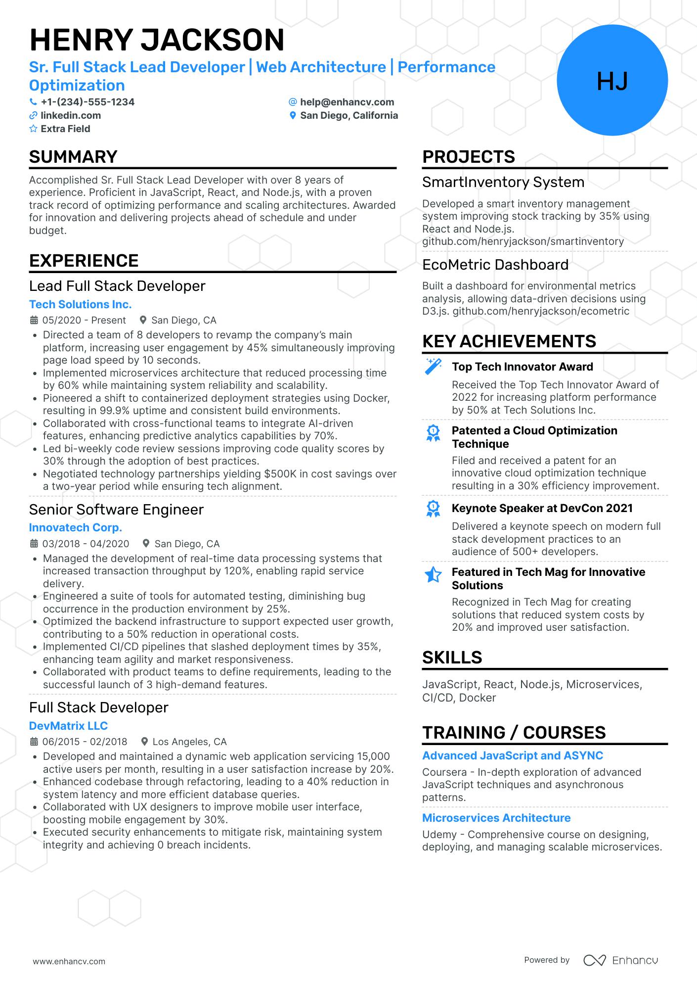 Lead Full Stack Developer Resume Example