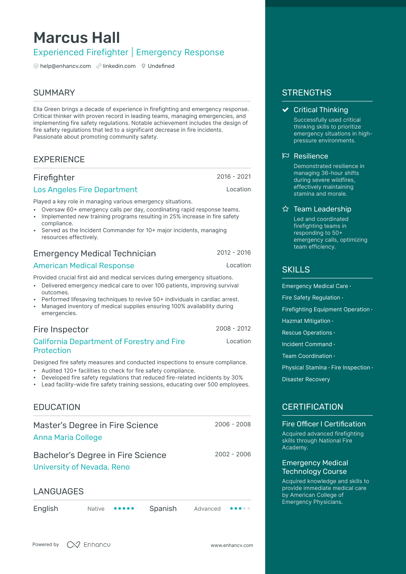 Volunteer Firefighter Resume Example