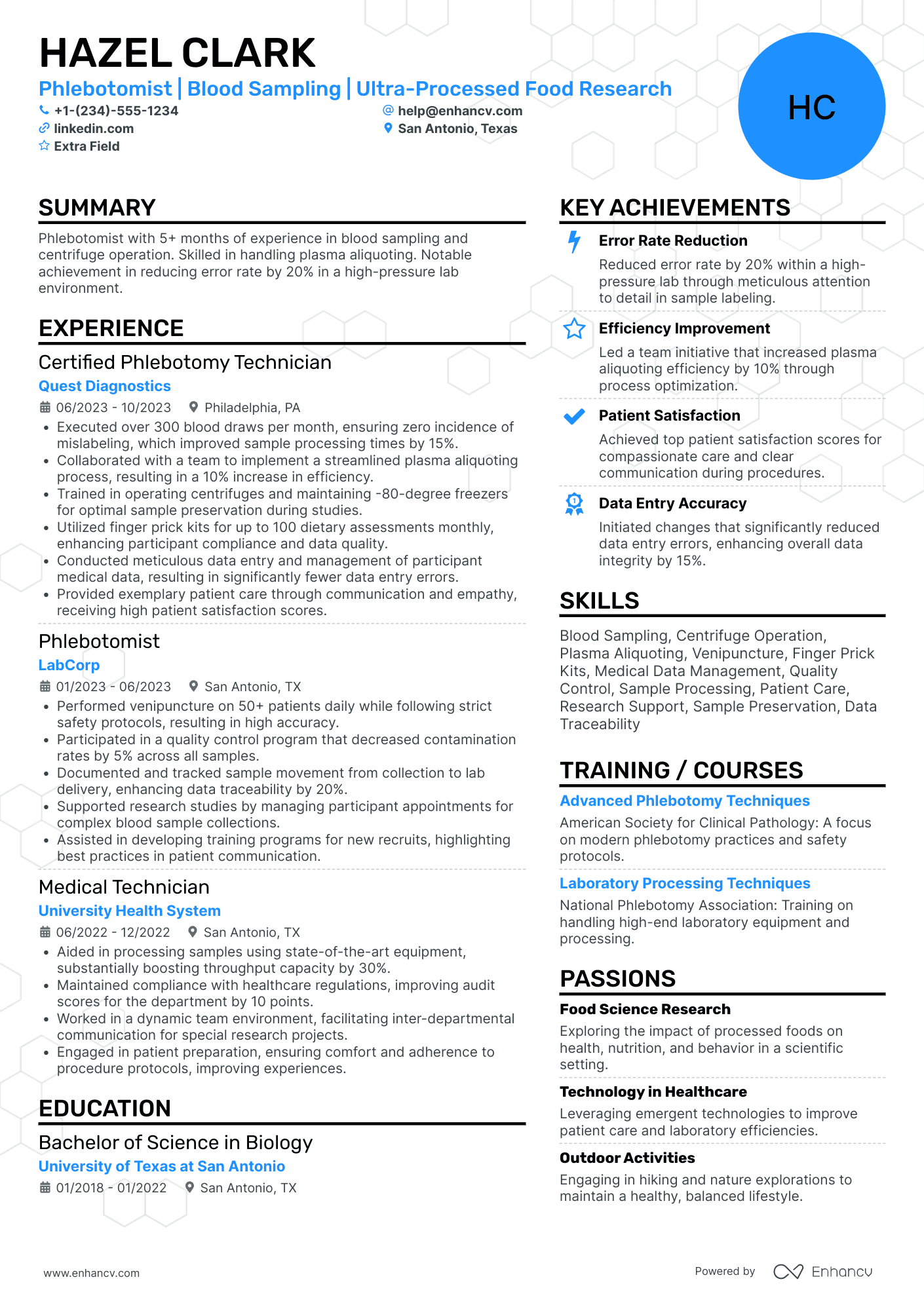 Phlebotomist Technician Resume Example