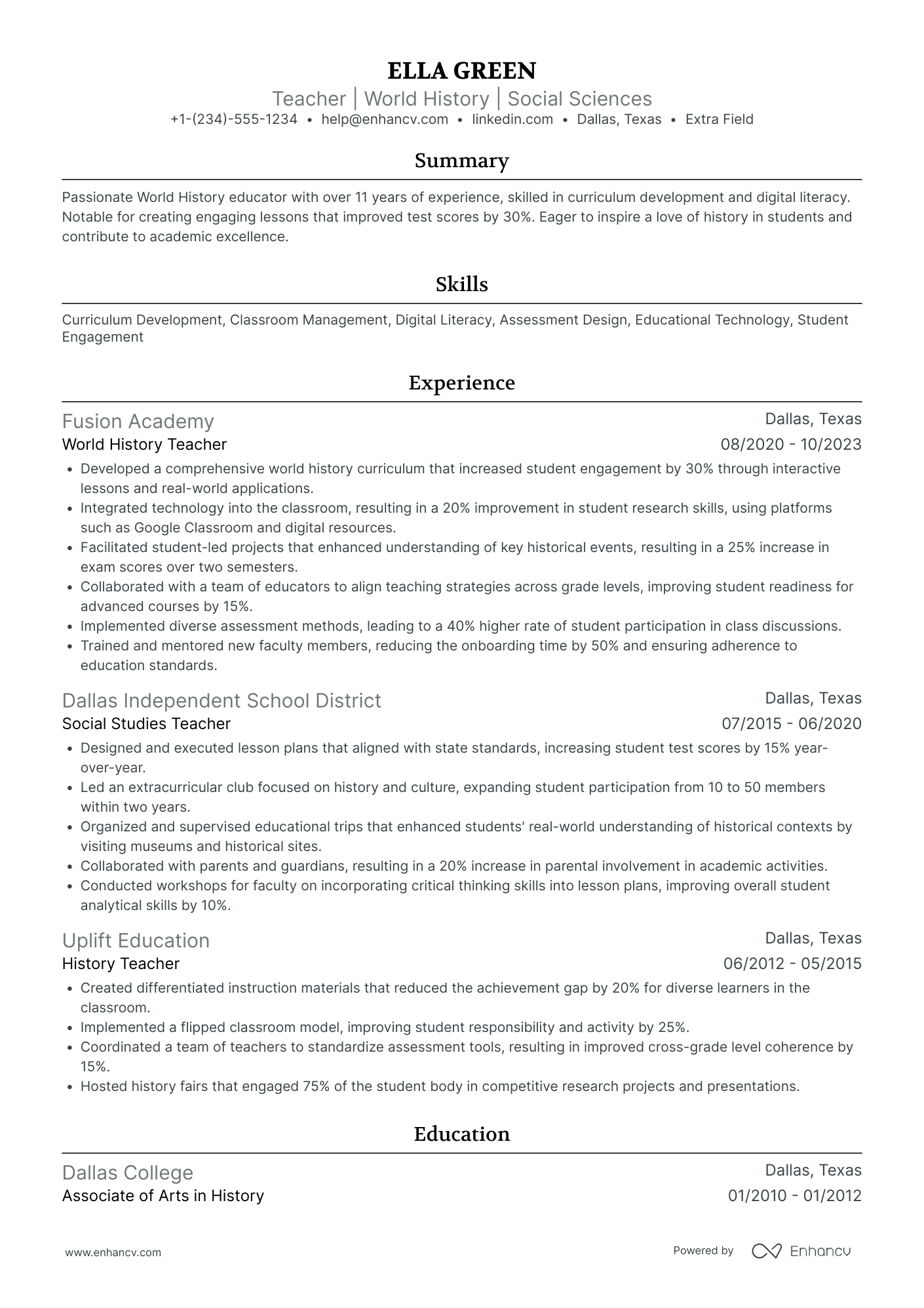 Senior Teacher Resume Example