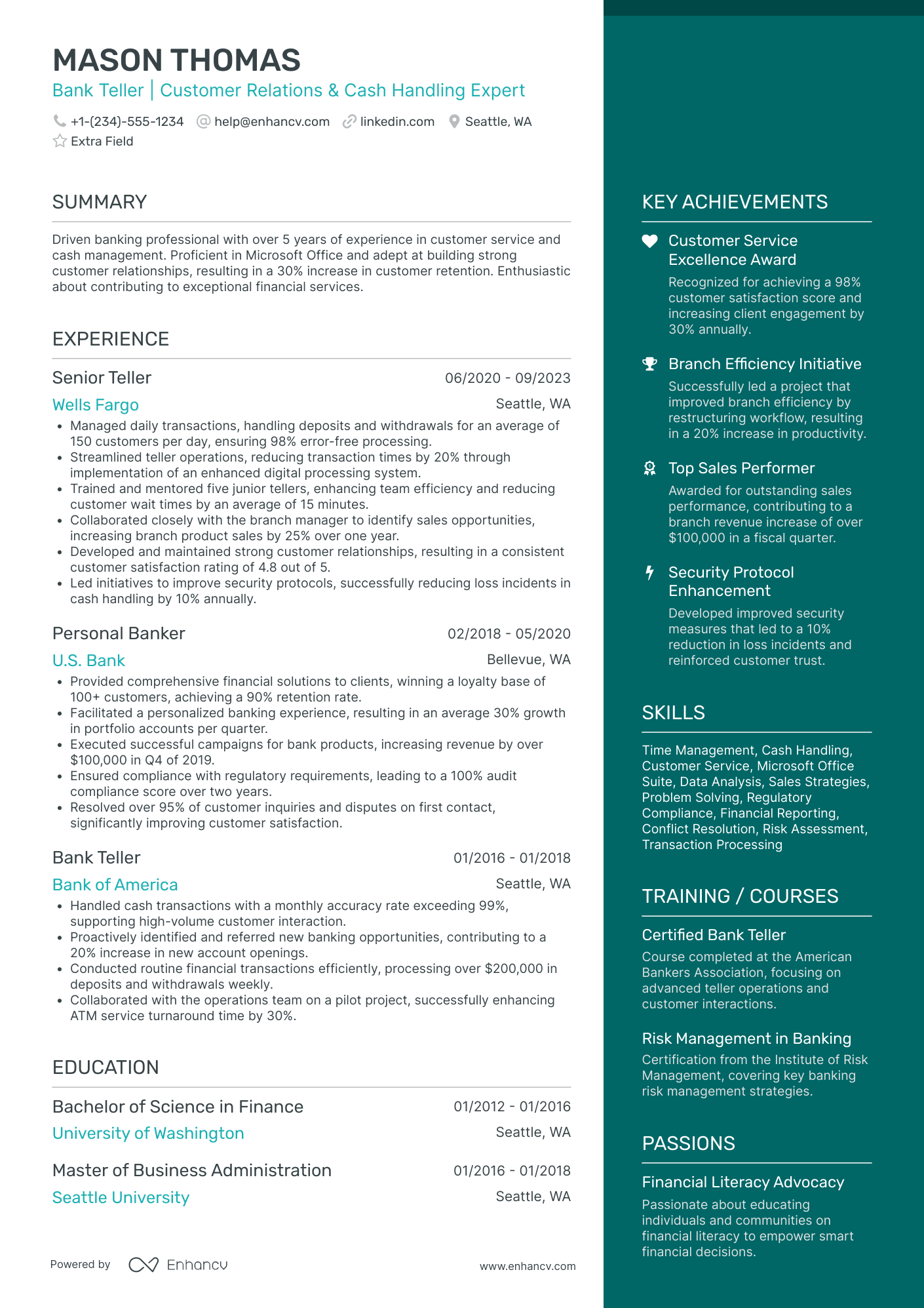 Bank Teller Trainer Resume Example