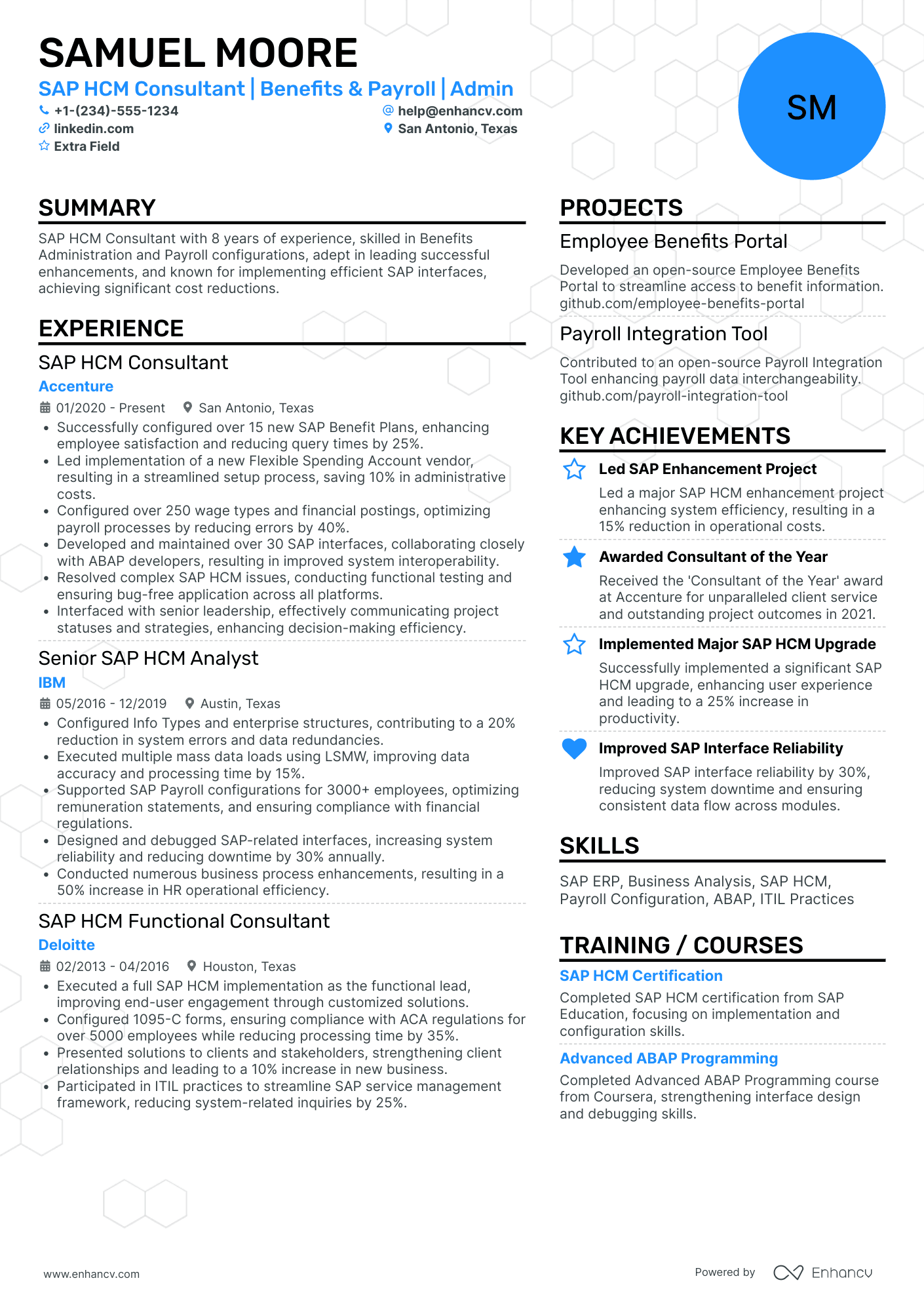 SAP HCM Consultant Resume Example