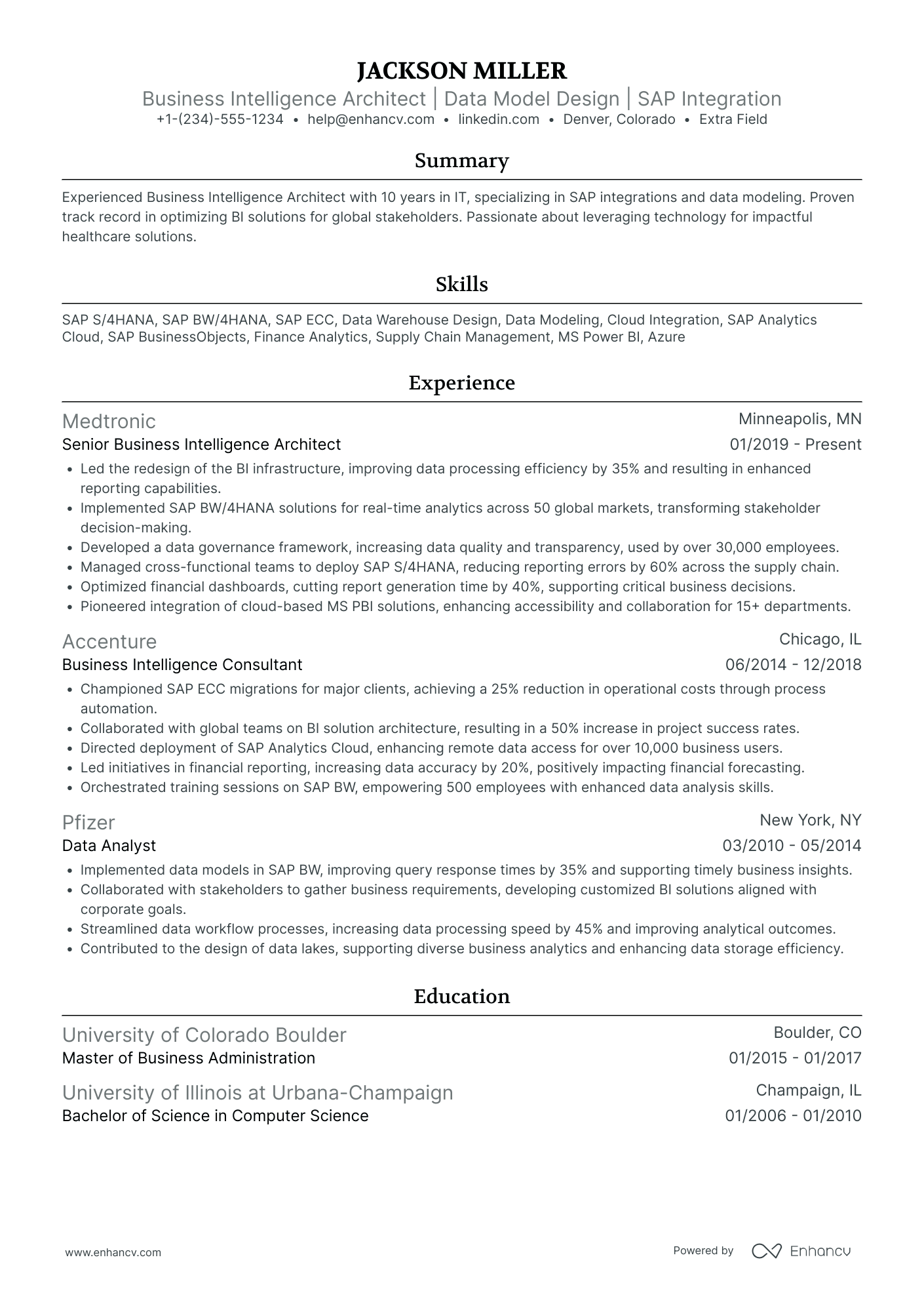 Business Intelligence Architect Resume Example