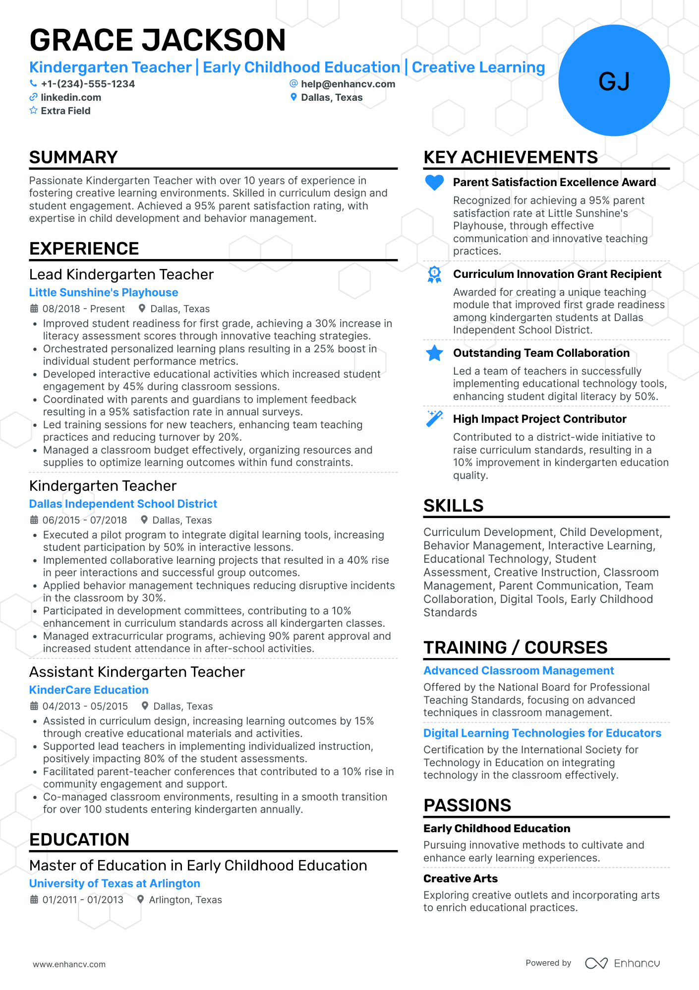 Full Time Kindergarten Teacher Resume Example