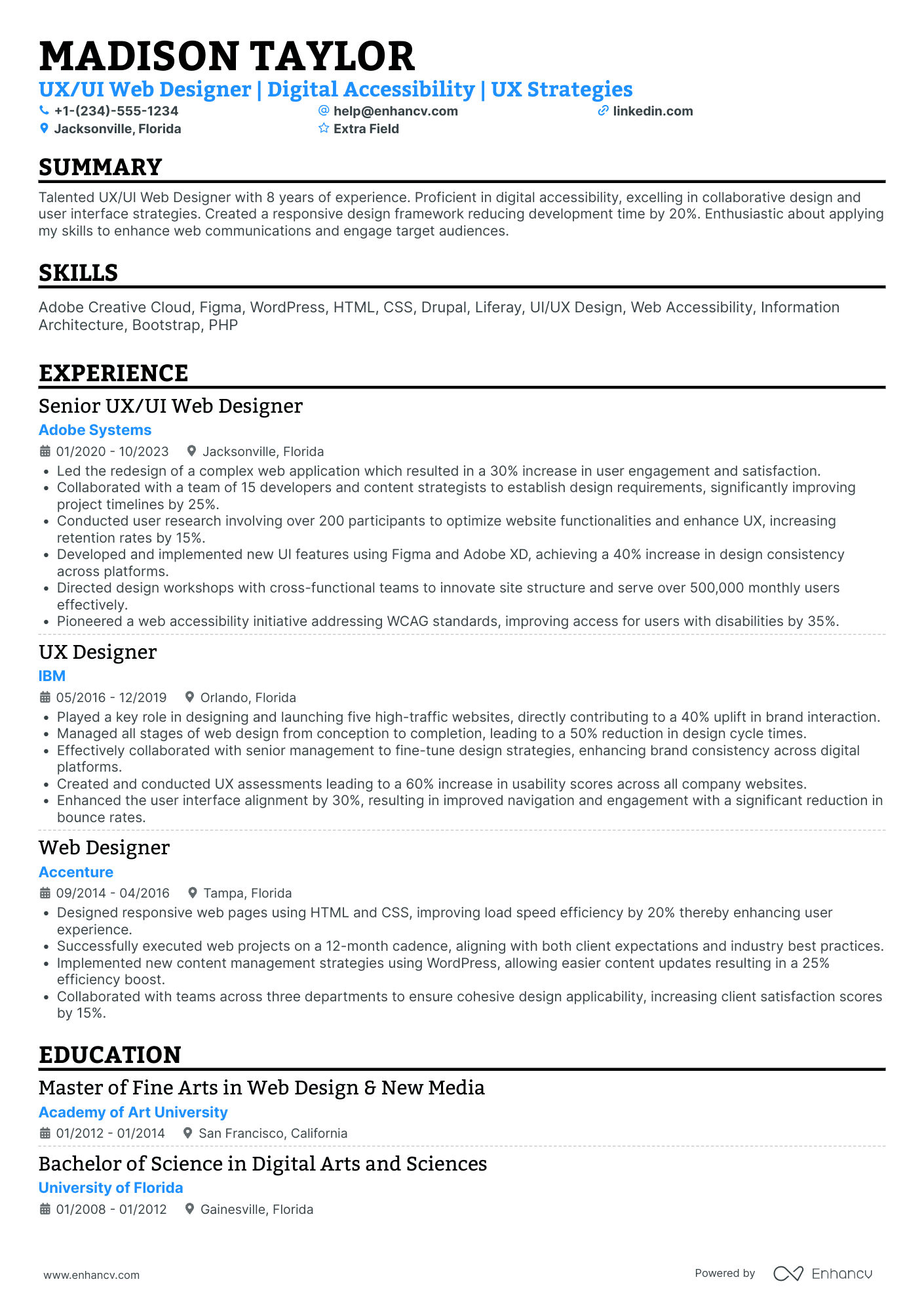 UI/UX Web Designer Resume Example