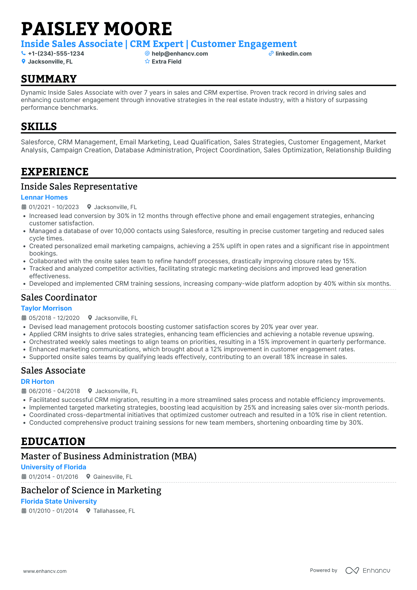 Inside Sales Associate Resume Example