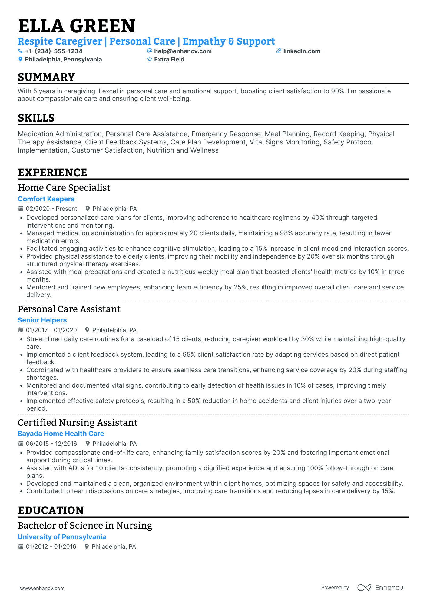 Respite Caregiver Resume Example