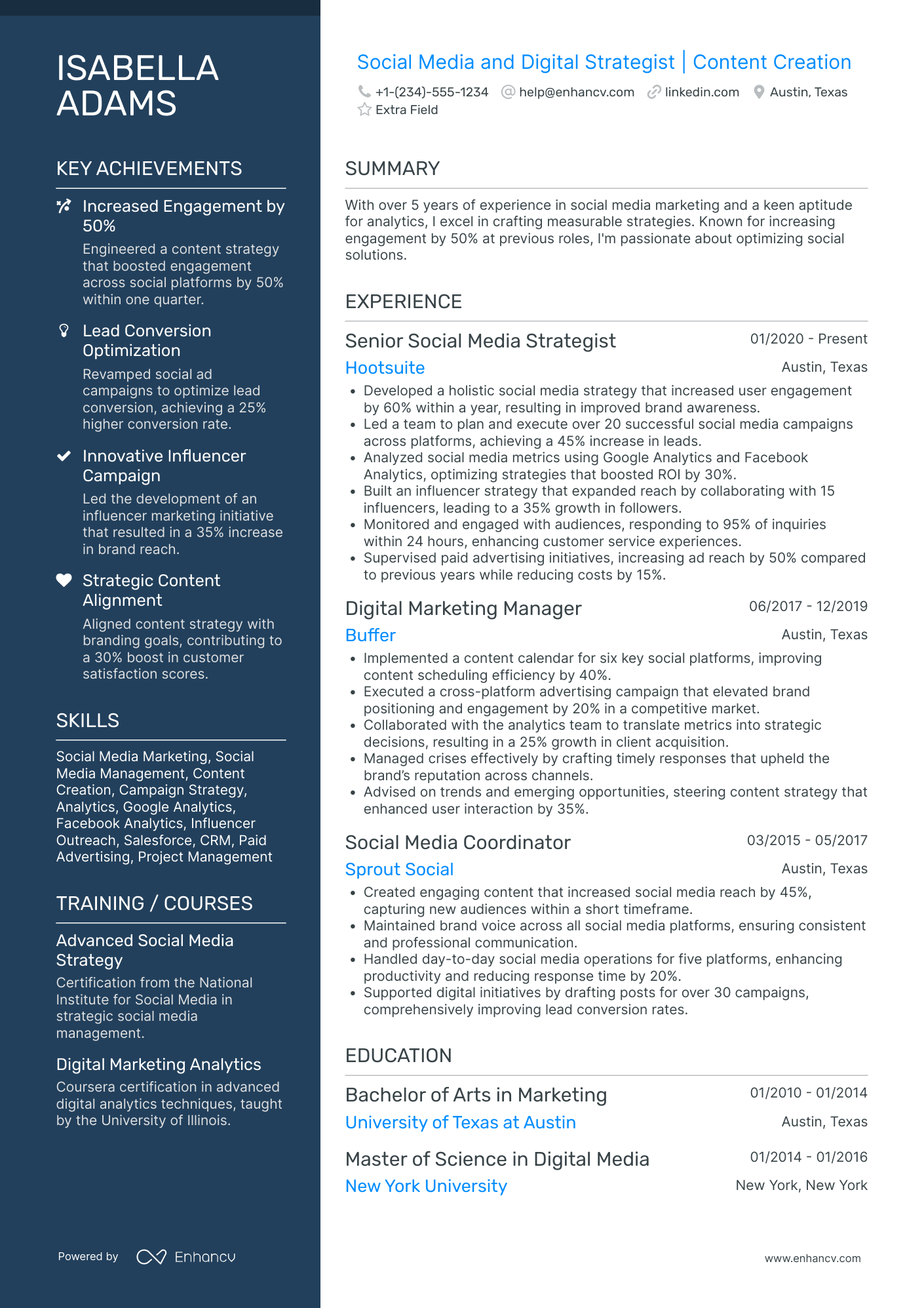 Social Media Influencer Strategist Resume Example