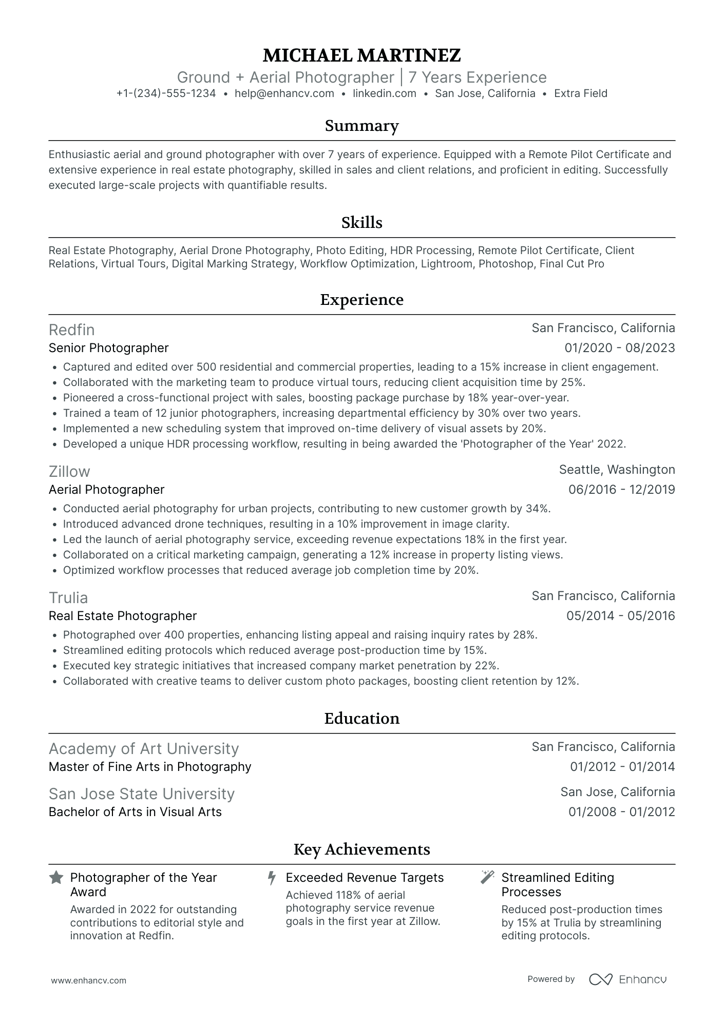 Aerial Photographer Resume Example