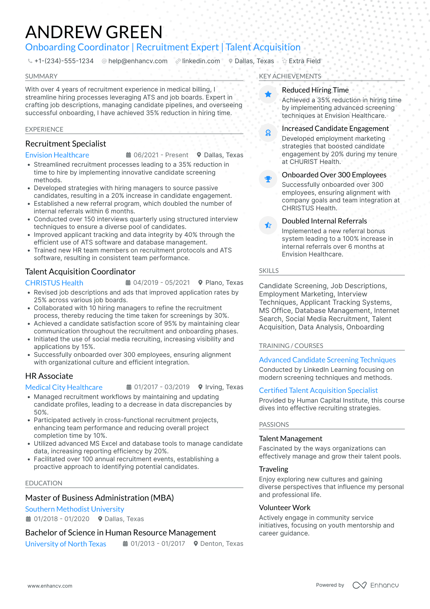 Lead Recruiting Coordinator Resume Example