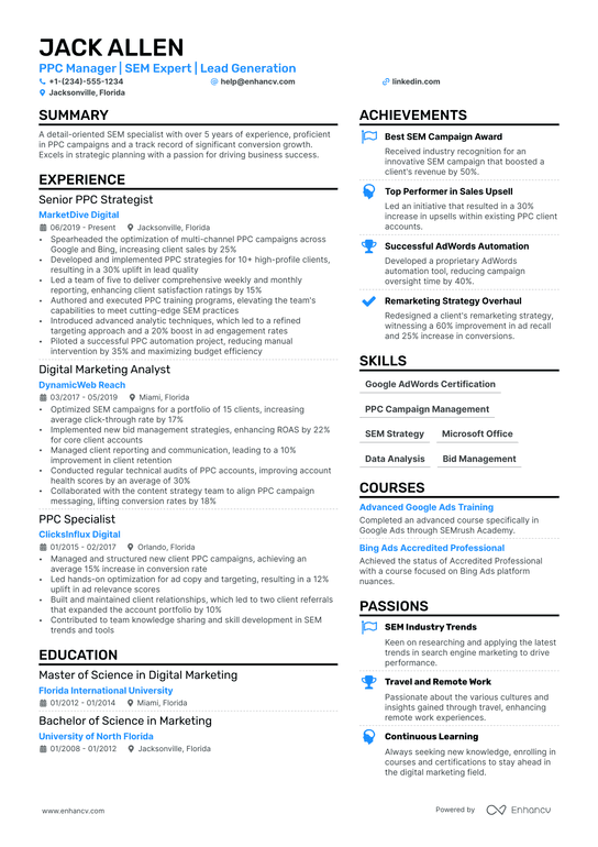 PPC Manager Resume Example
