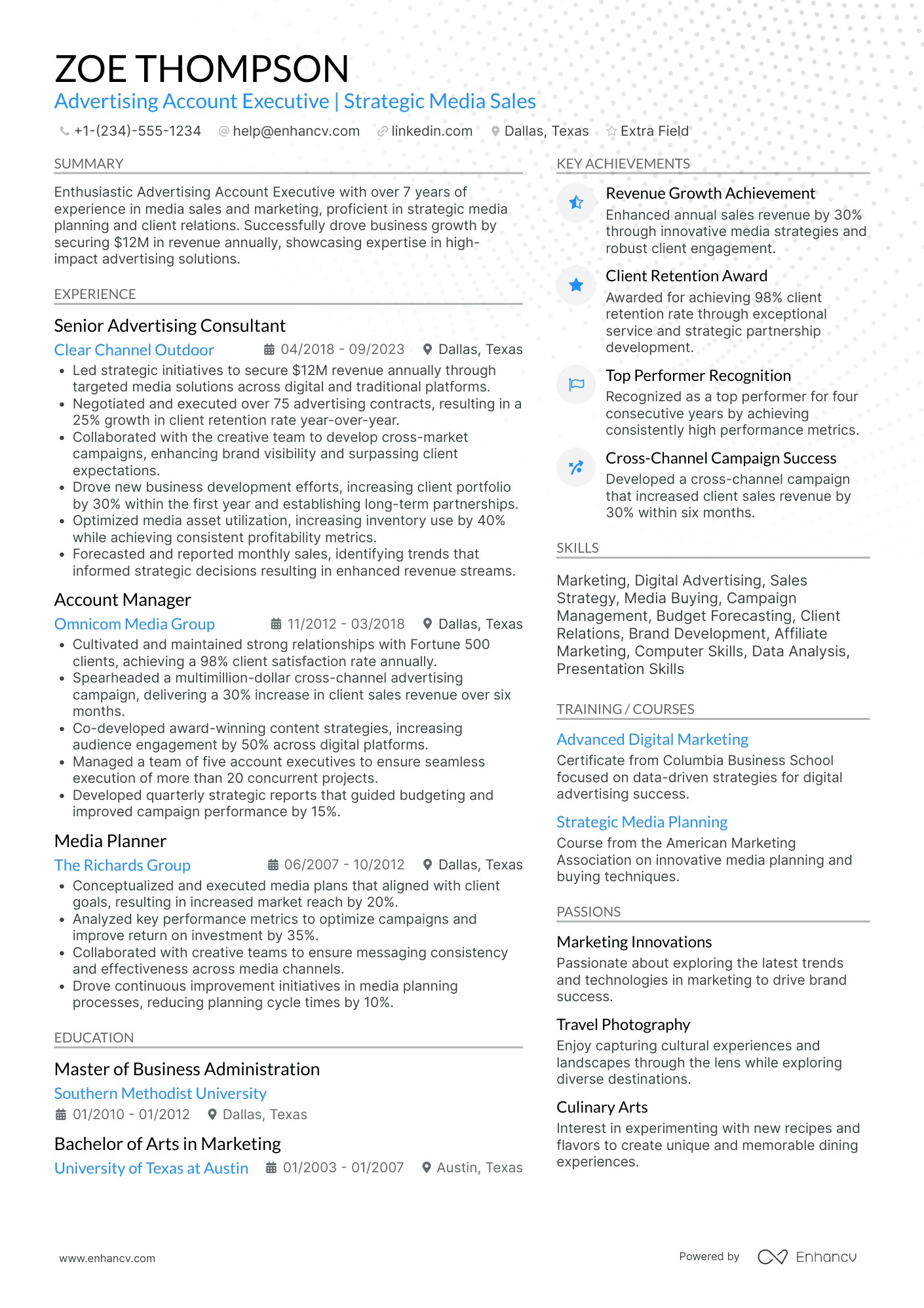 Advertising Account Executive Resume Example