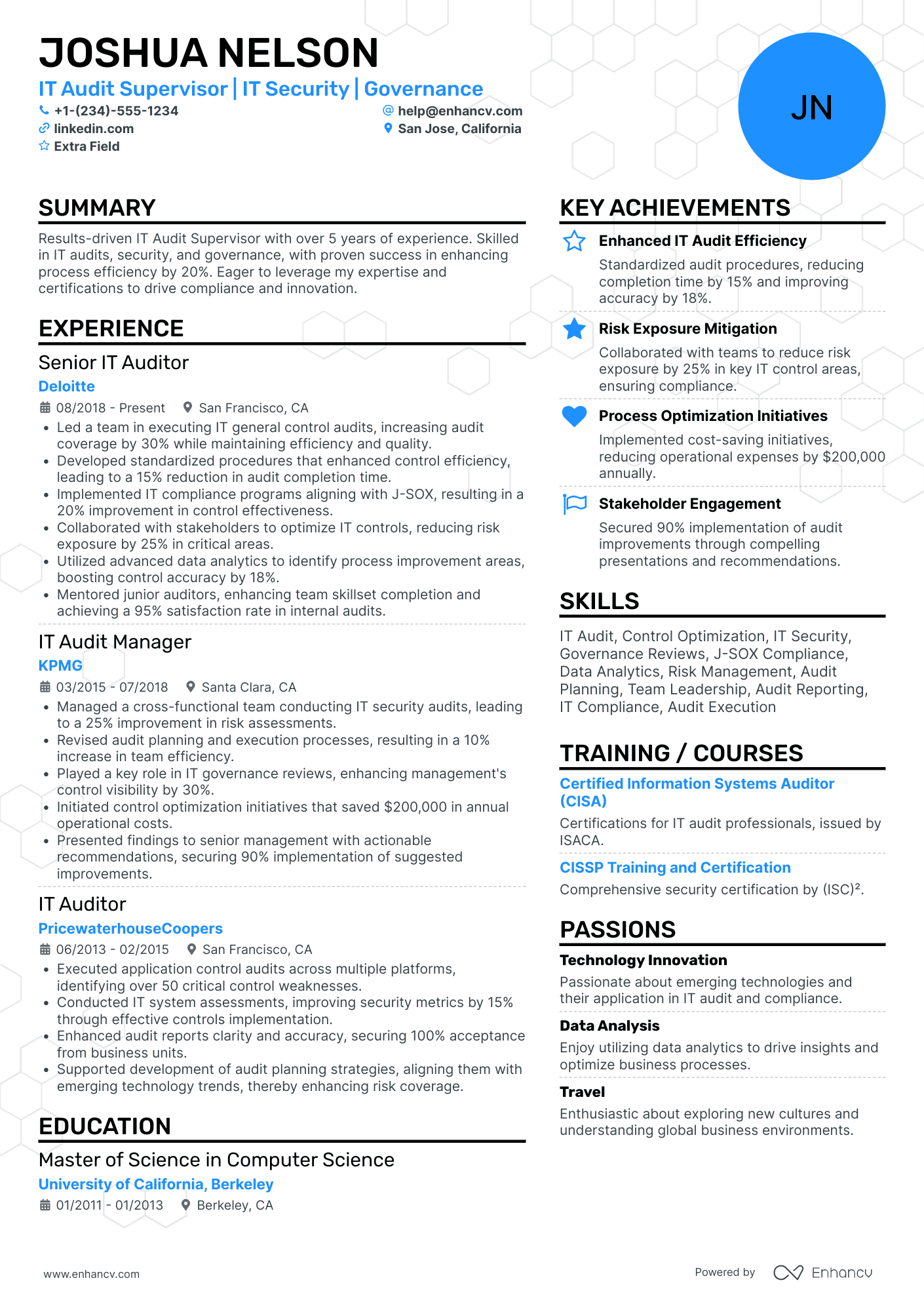 IT Audit Supervisor Resume Example