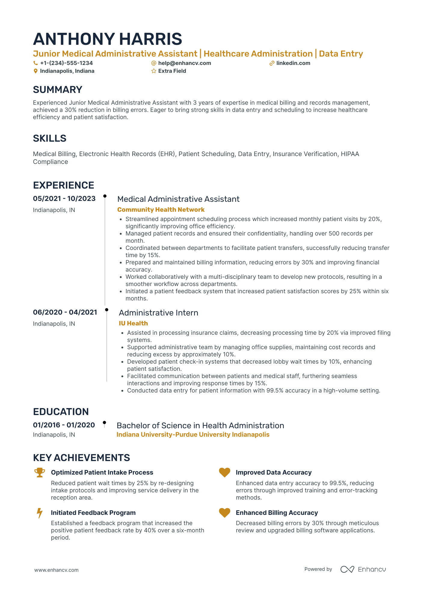 Junior Medical Administrative Assistant Resume Example