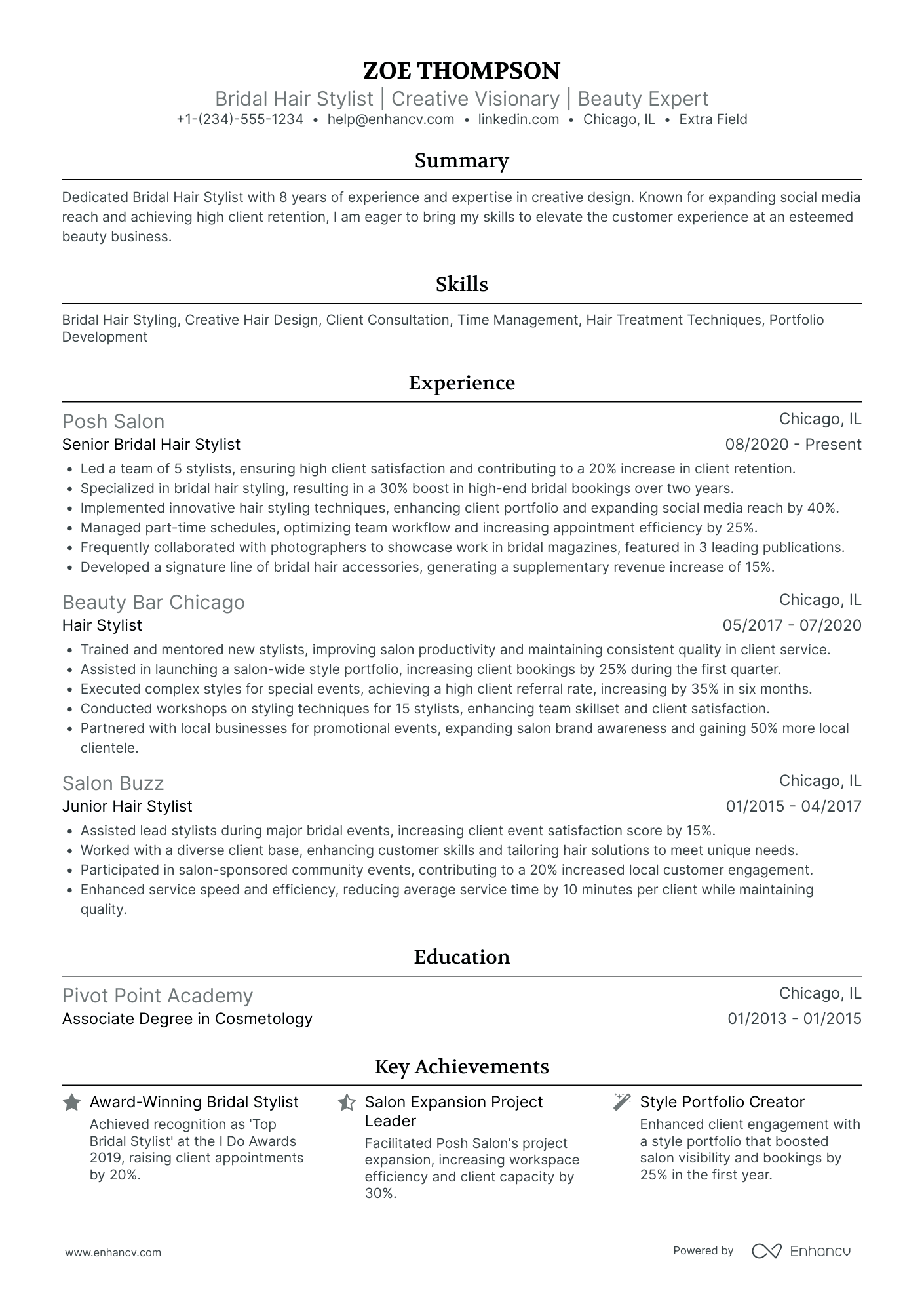 Bridal Hair Stylist Resume Example