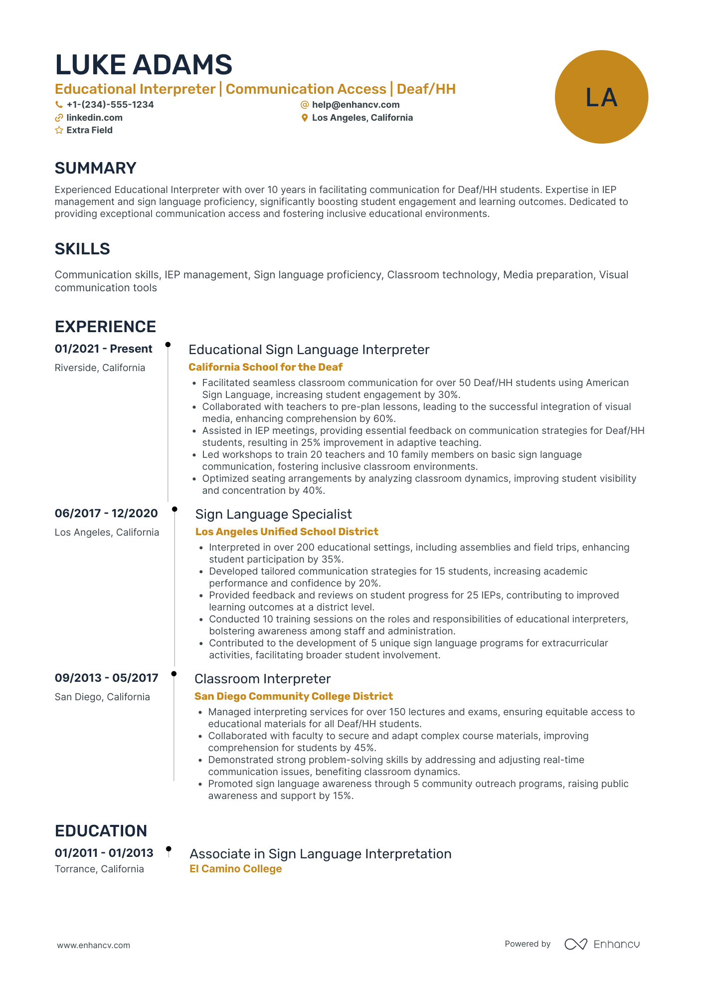 Educational Interpreter Resume Example