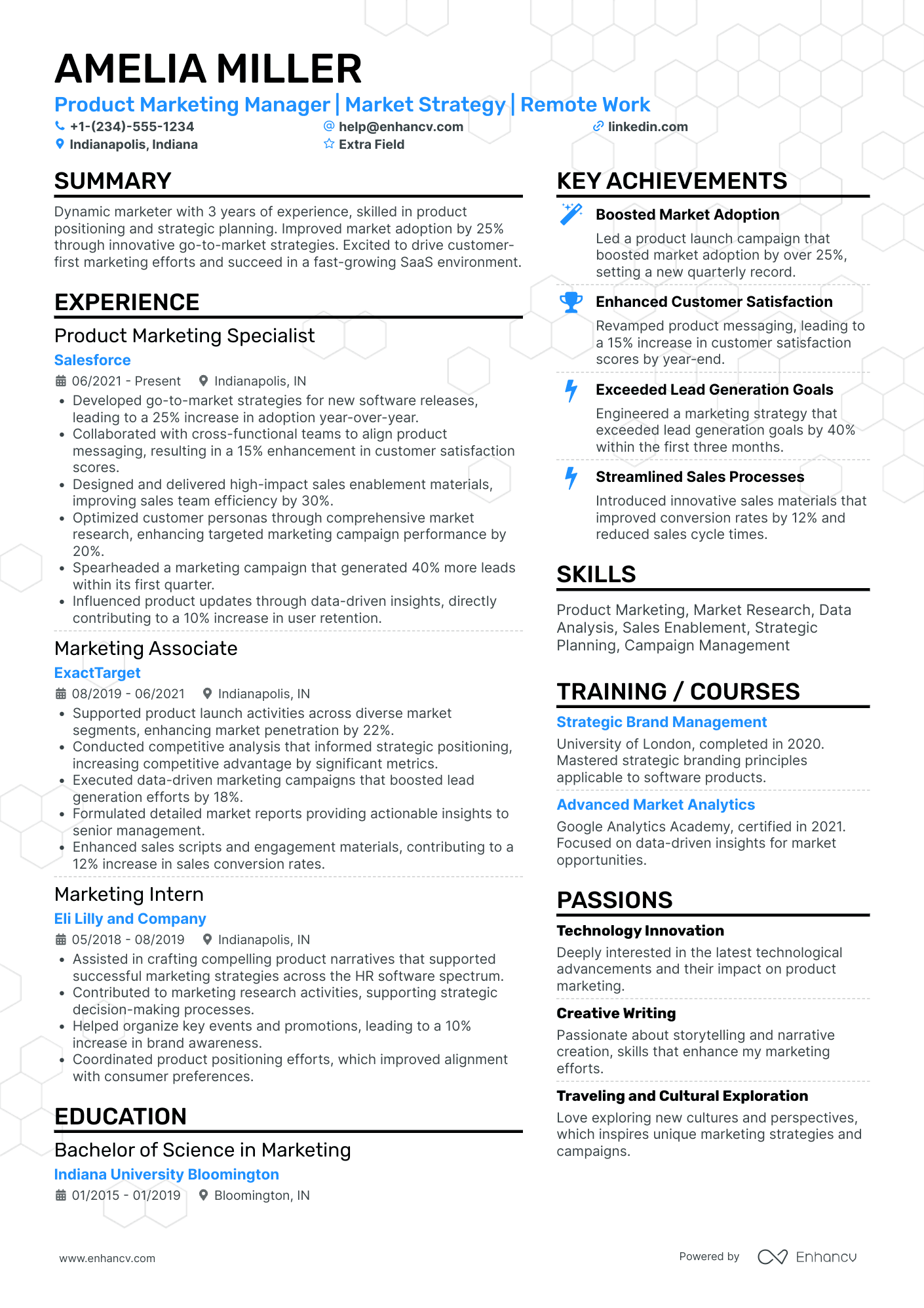 Junior Product Marketing Manager Resume Example