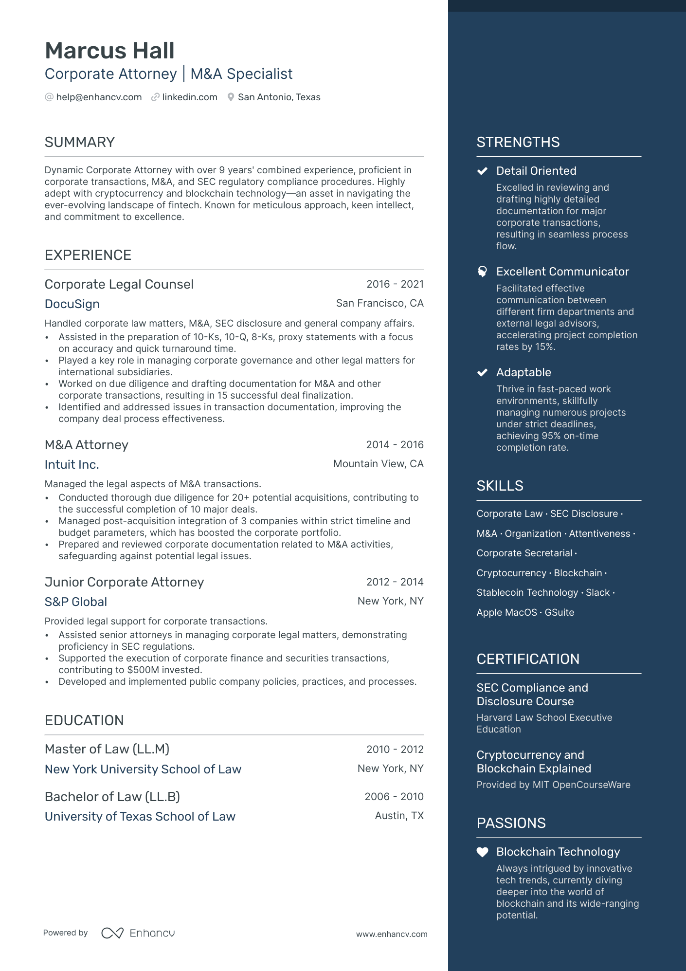 Corporate Counsel Resume Example