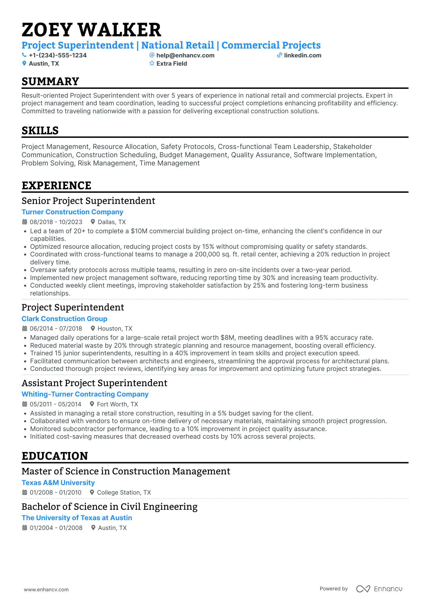 General Contractor Resume Example