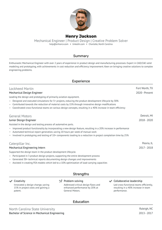 Product Design Engineer Resume Example