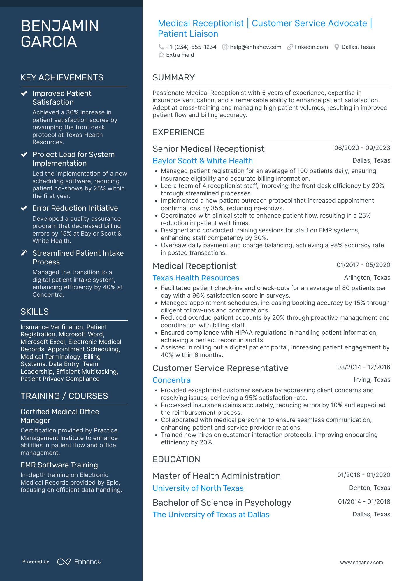 Medical Receptionist Coordinator Resume Example