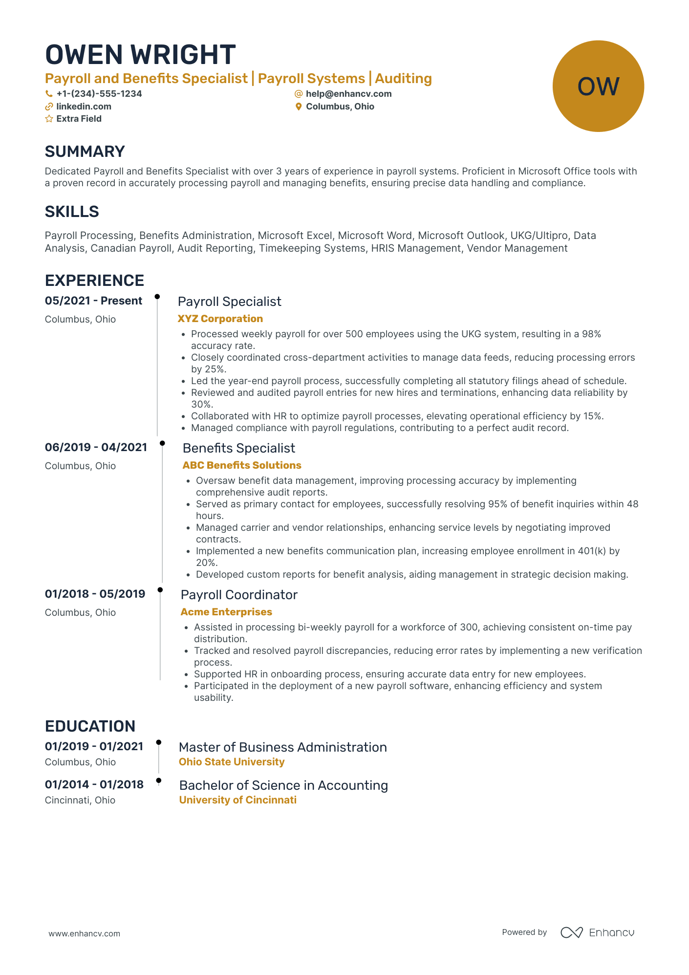 Payroll and Benefits Specialist Resume Example