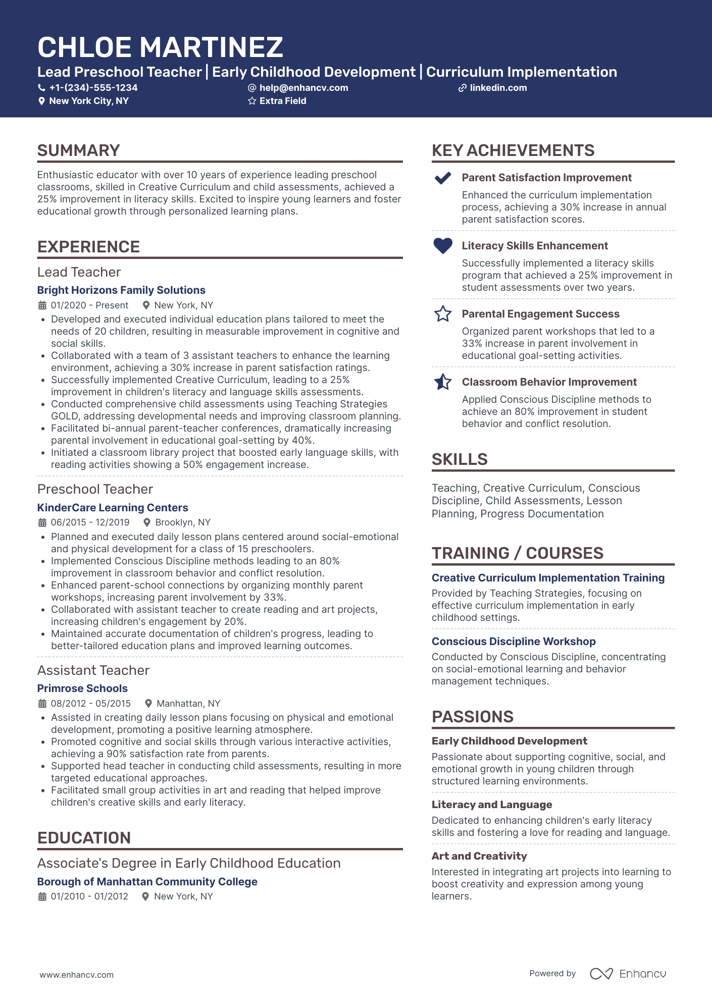 Lead Preschool Teacher Resume Example