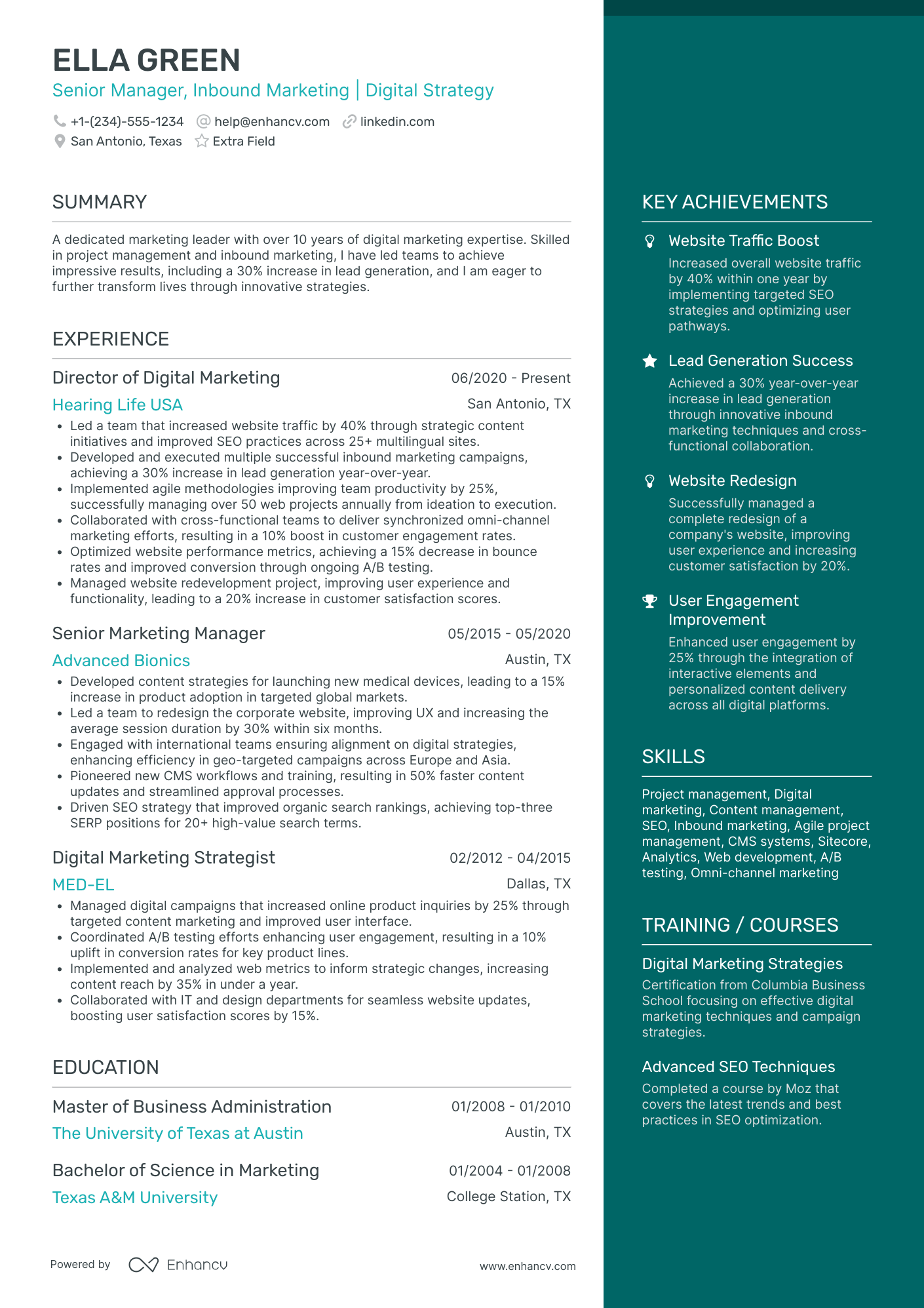 Inbound Marketing Manager Resume Example