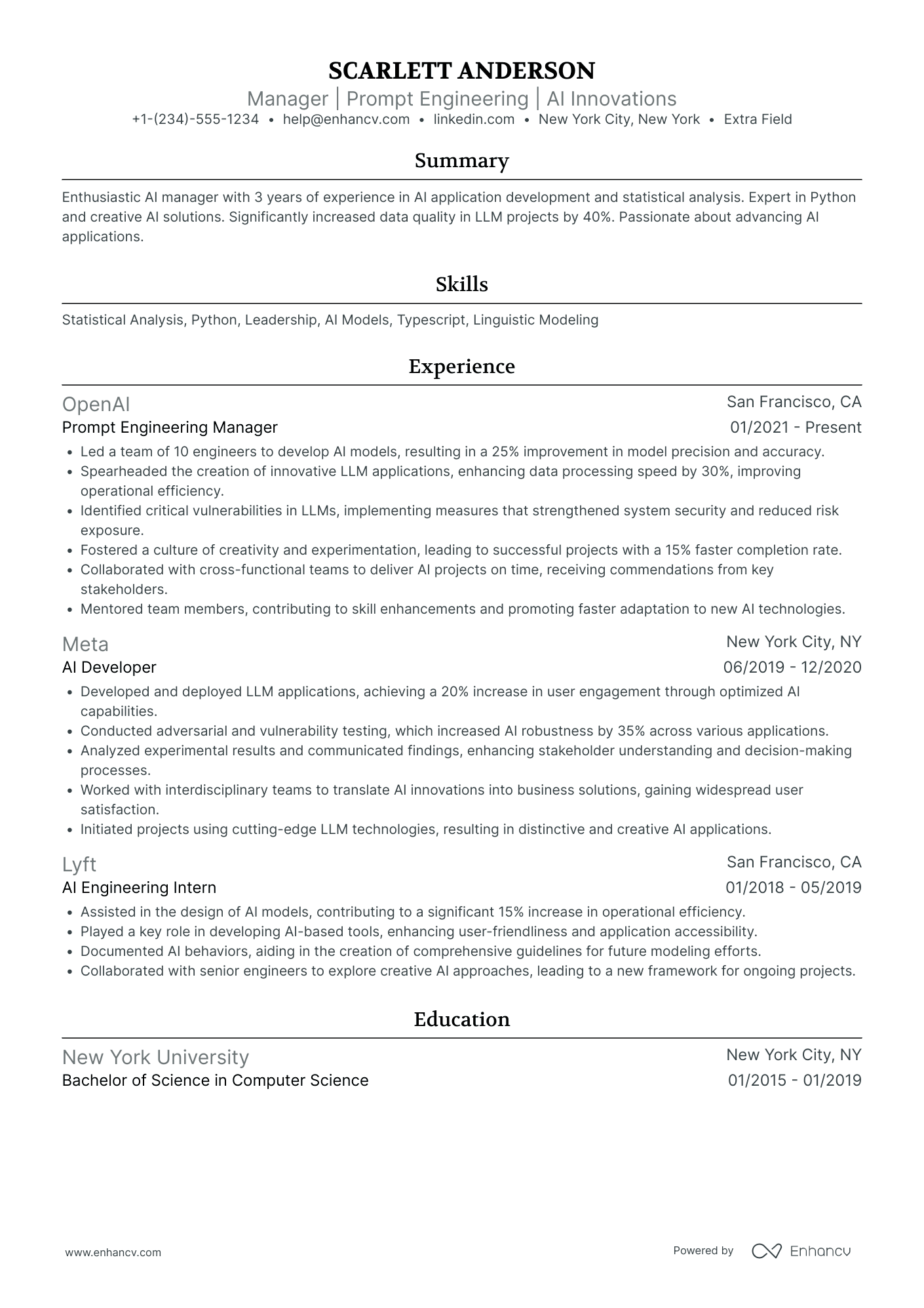 Junior Prompt Engineer Resume Example