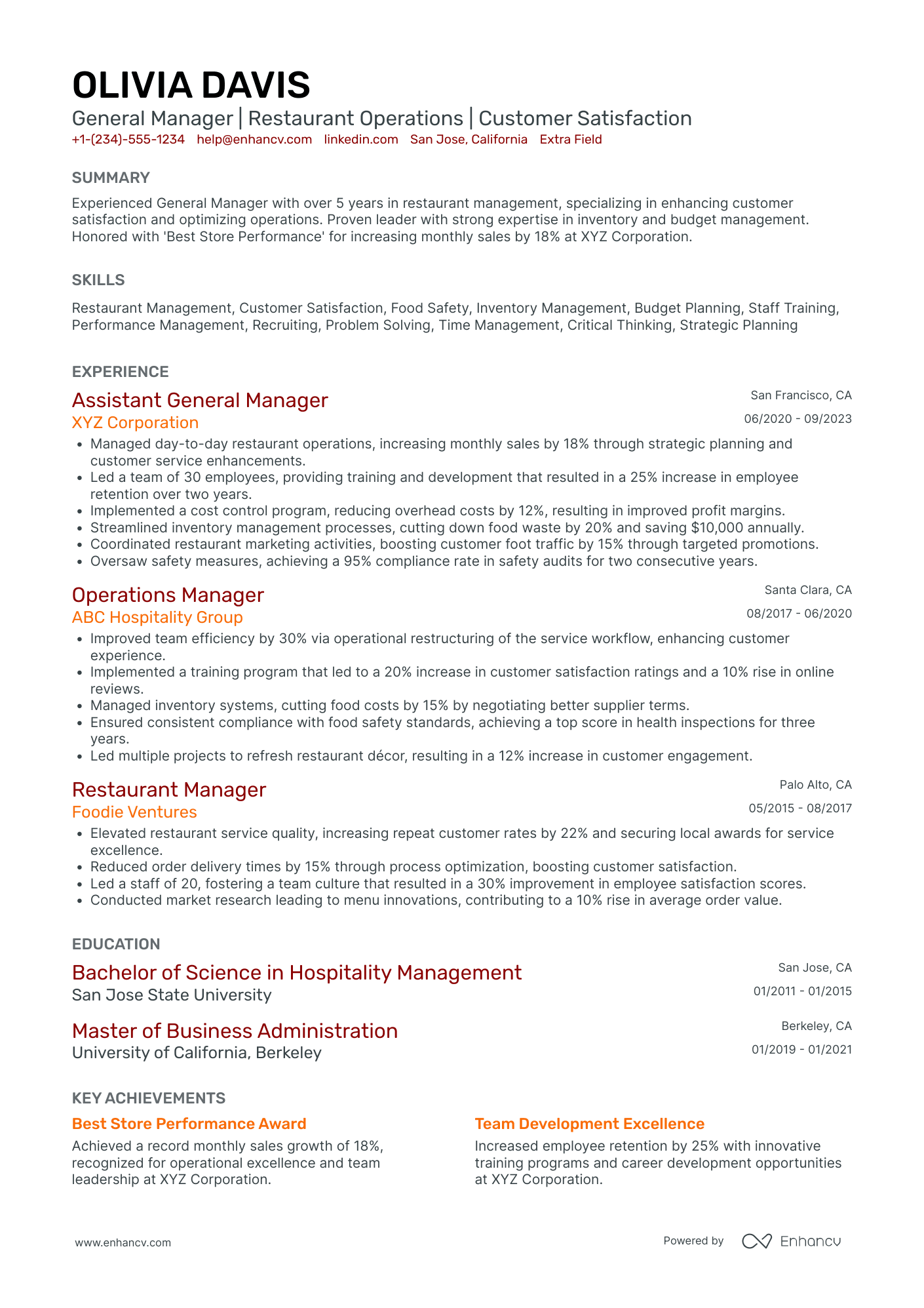 McDonalds General Manager Resume Example