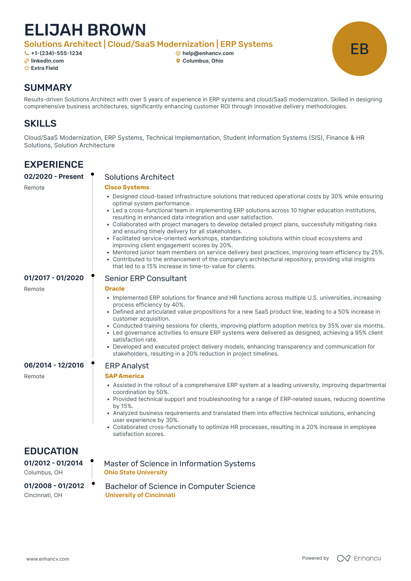 Cloud Solutions Architect Resume Example