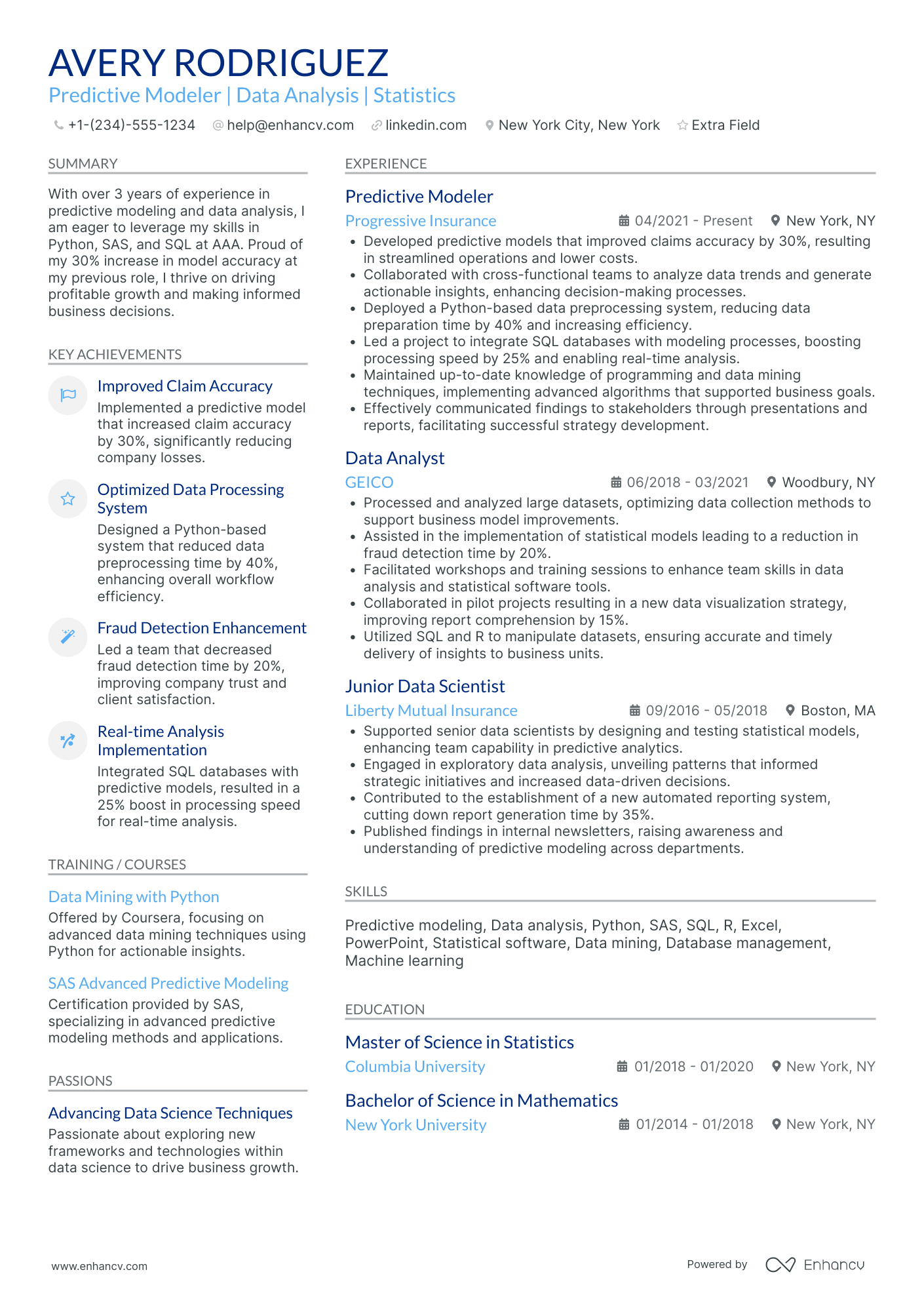 Predictive Modeler Resume Example