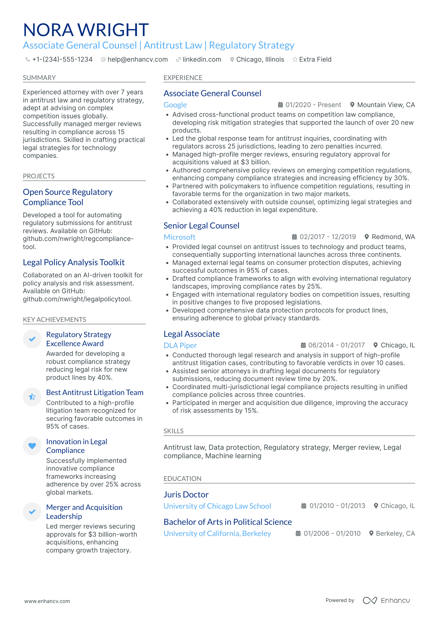 Facebook Legal Counsel Resume Example