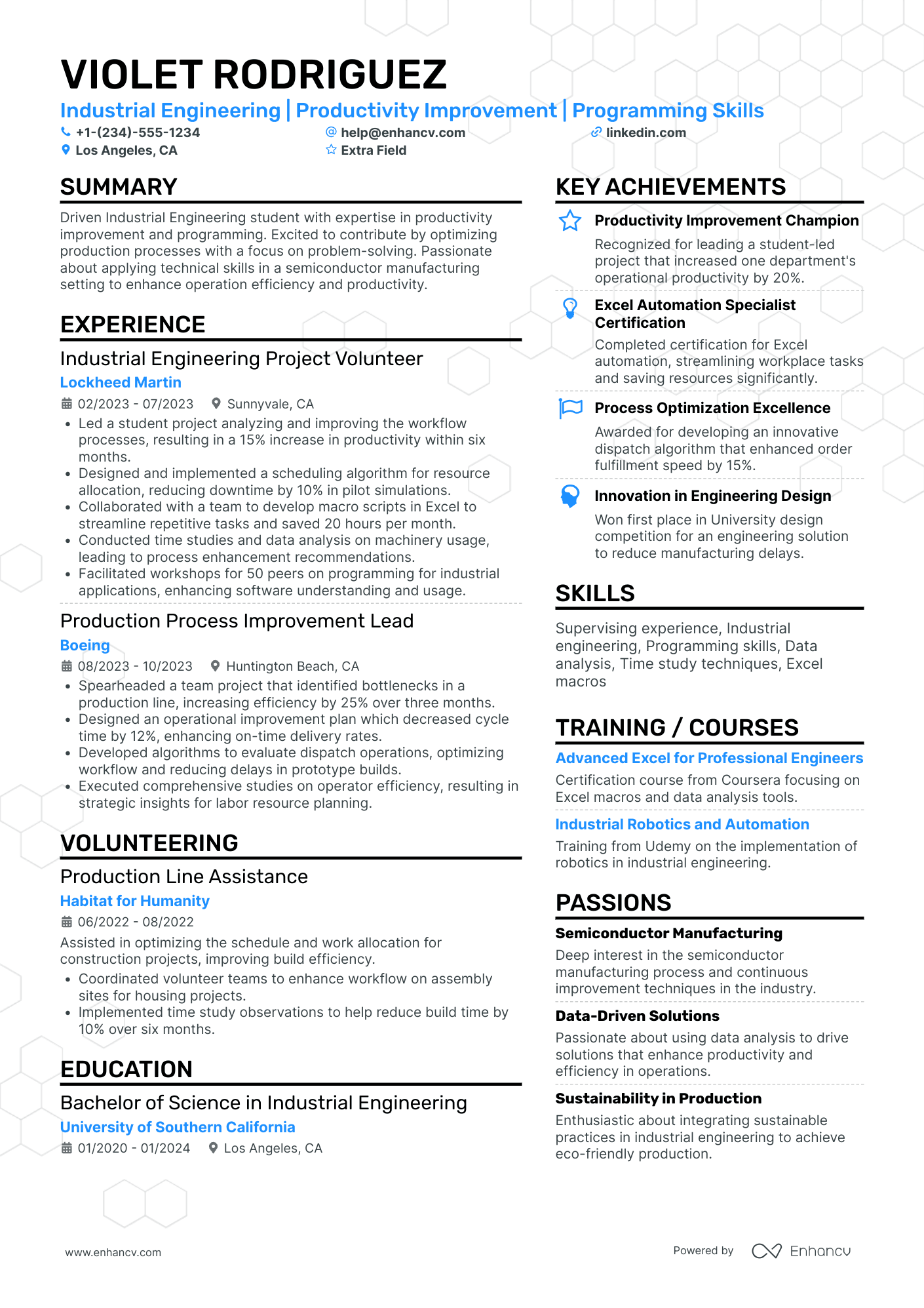 Industrial Engineering Intern Resume Example