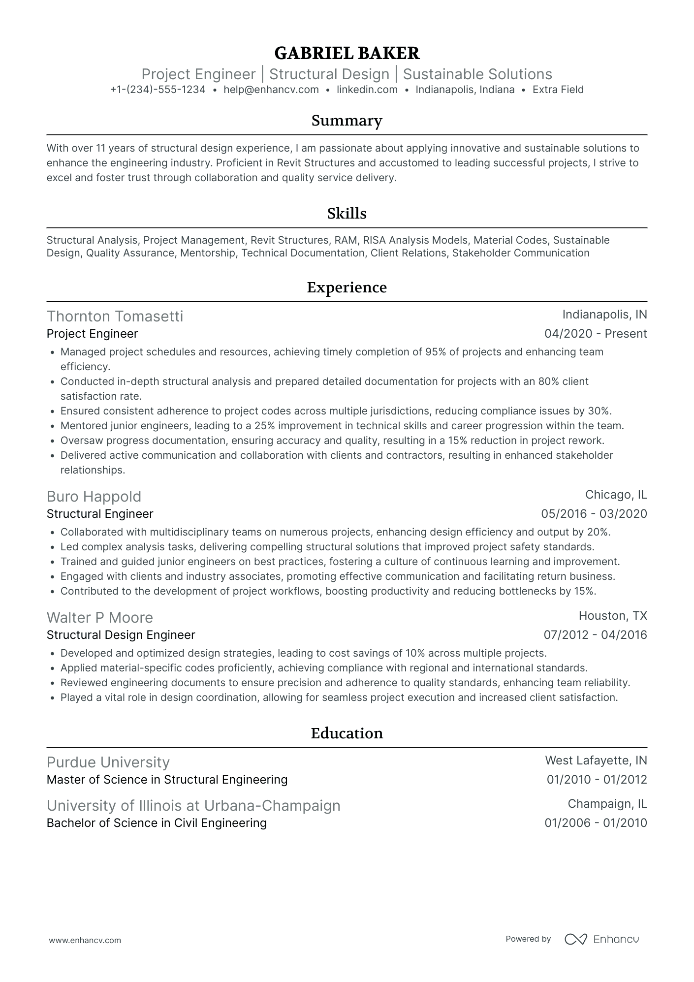 Structural Project Engineer Resume Example