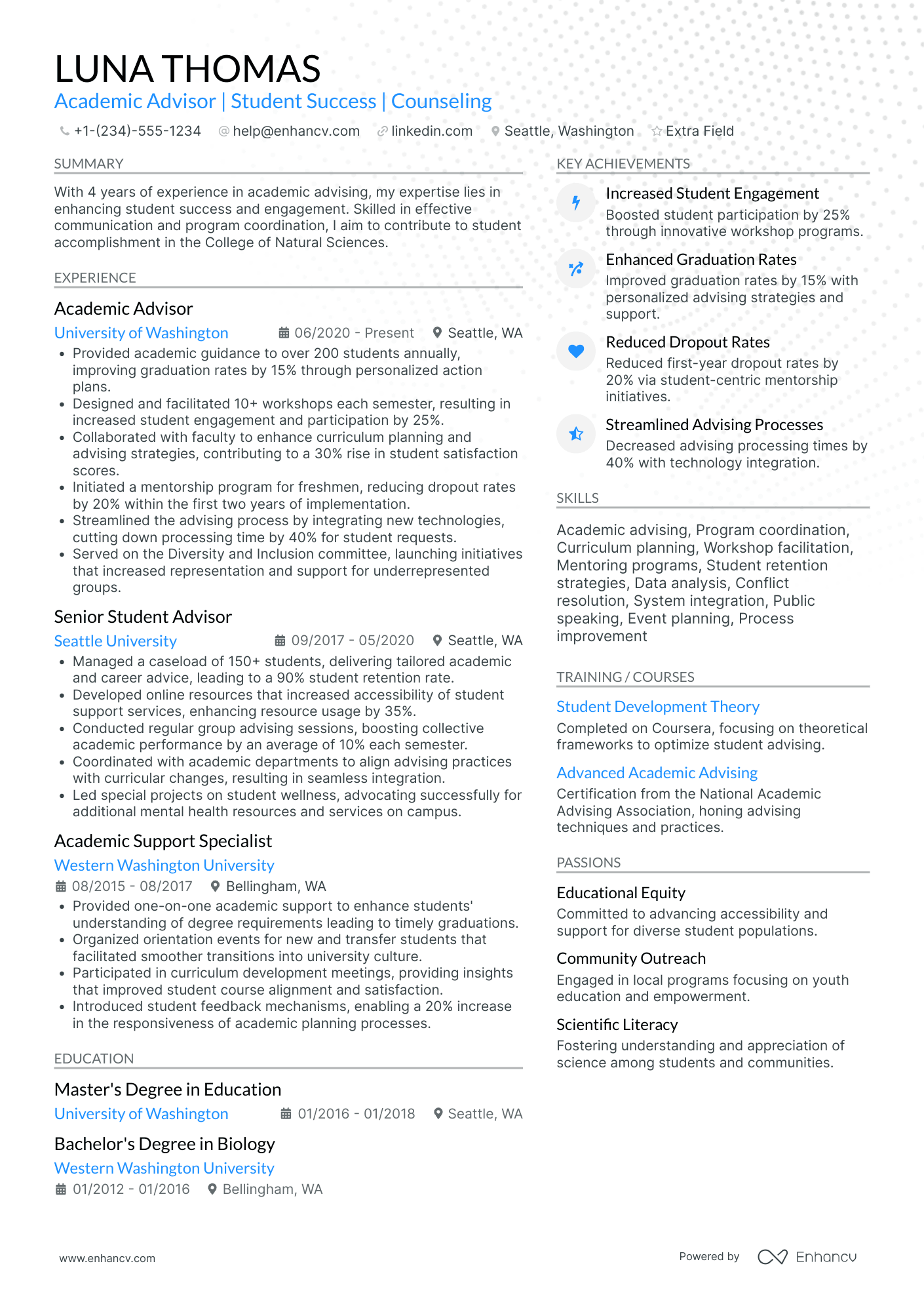 Entry Level Academic Advisor Resume Example