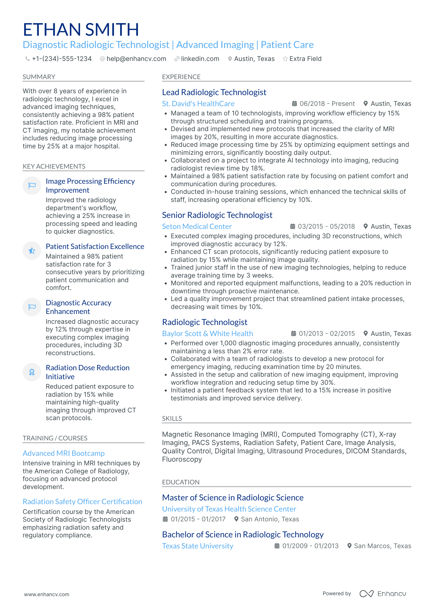 Diagnostic Radiologic Technologist Resume Example