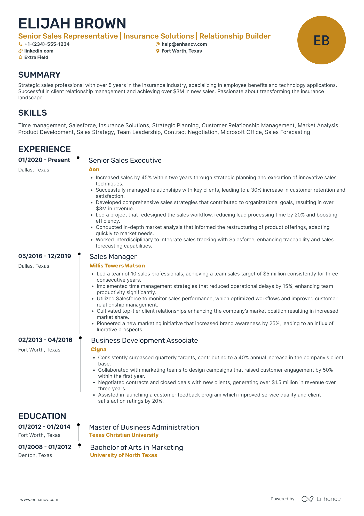 Senior Sales Representative Resume Example