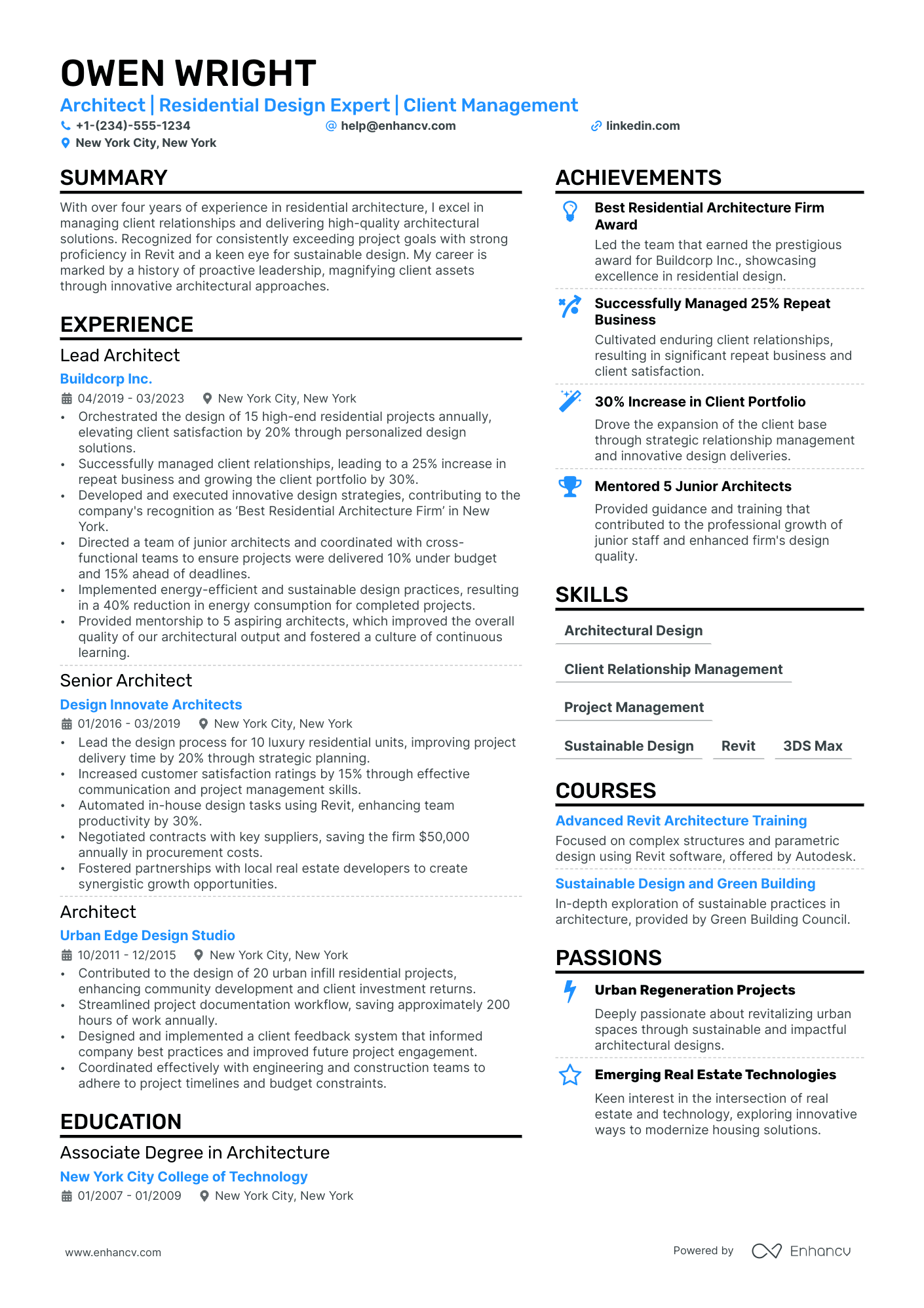 Freelance Architect Resume Example