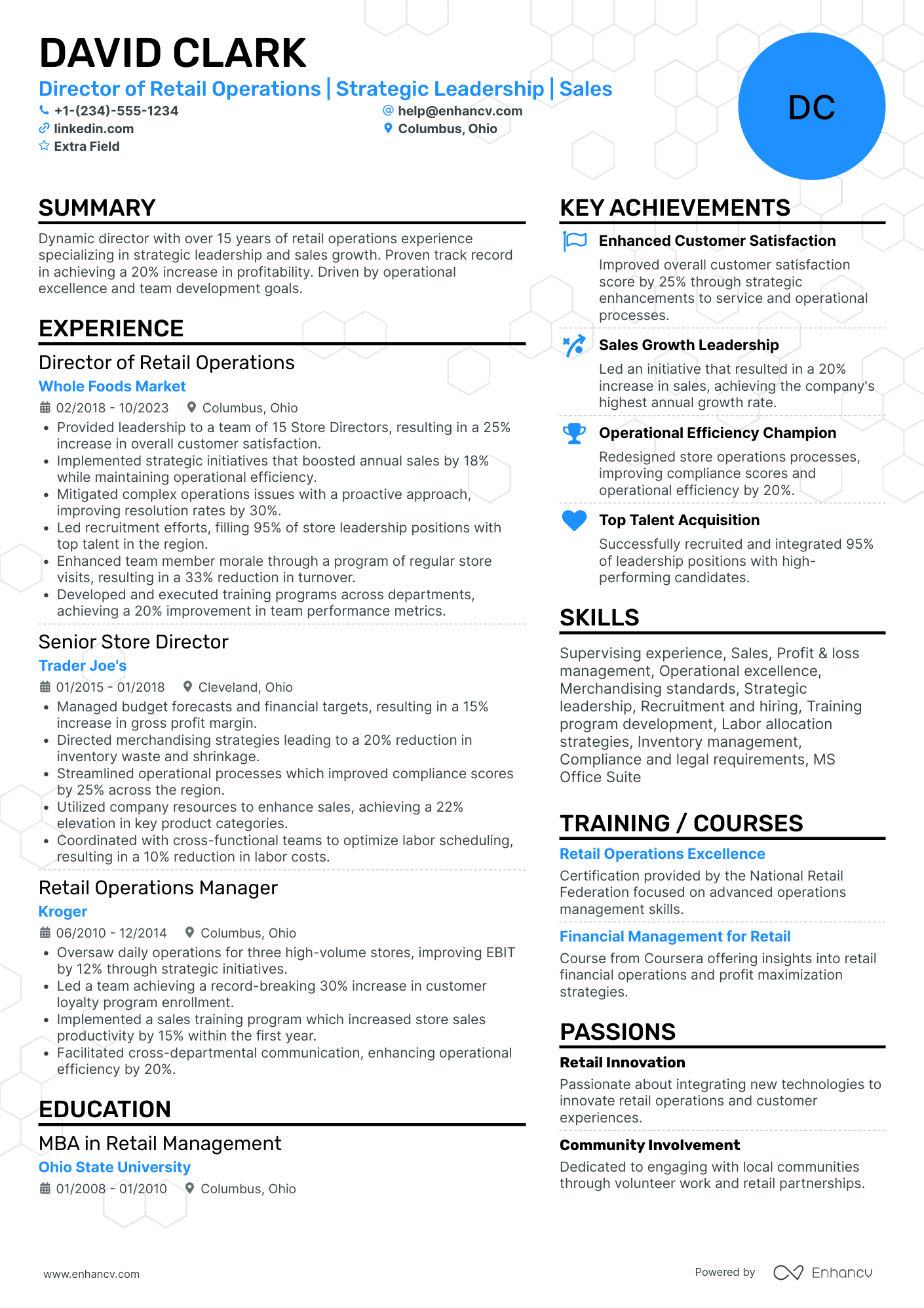 Managing Director of Retail Resume Example