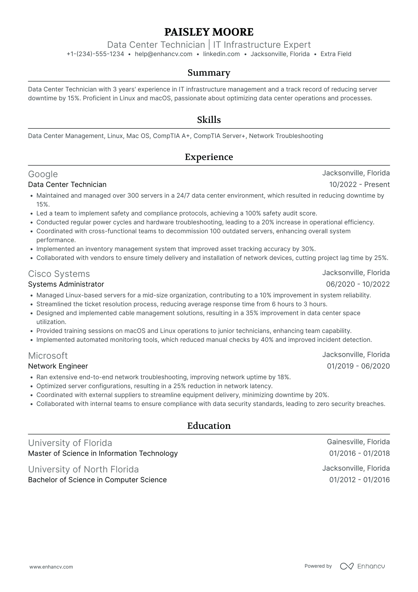 Amazon Data Center Technician Resume Example